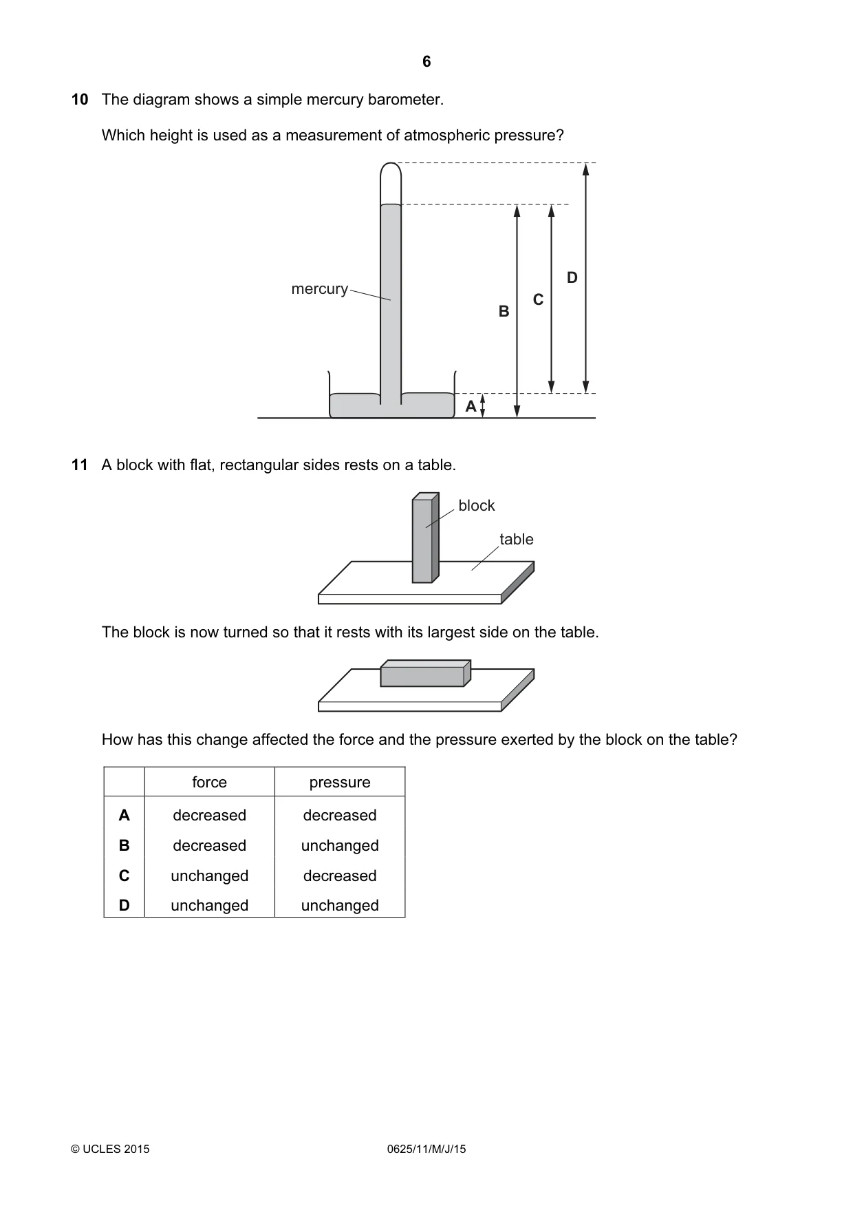 Cambridge IGCSE Physics 0625 2015 May/June Paper 1 · Variant 1 question paper, page 6 of 20