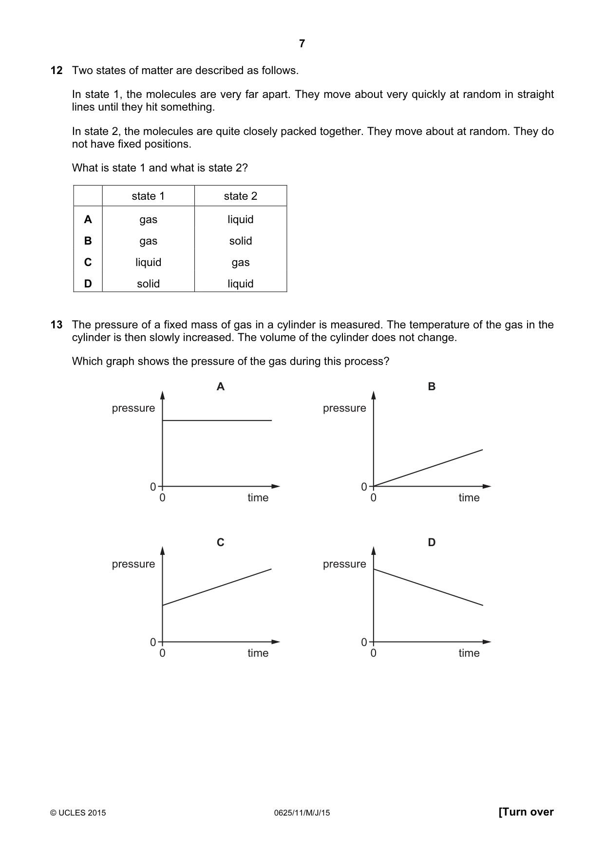 Cambridge IGCSE Physics 0625 2015 May/June Paper 1 · Variant 1 question paper, page 7 of 20