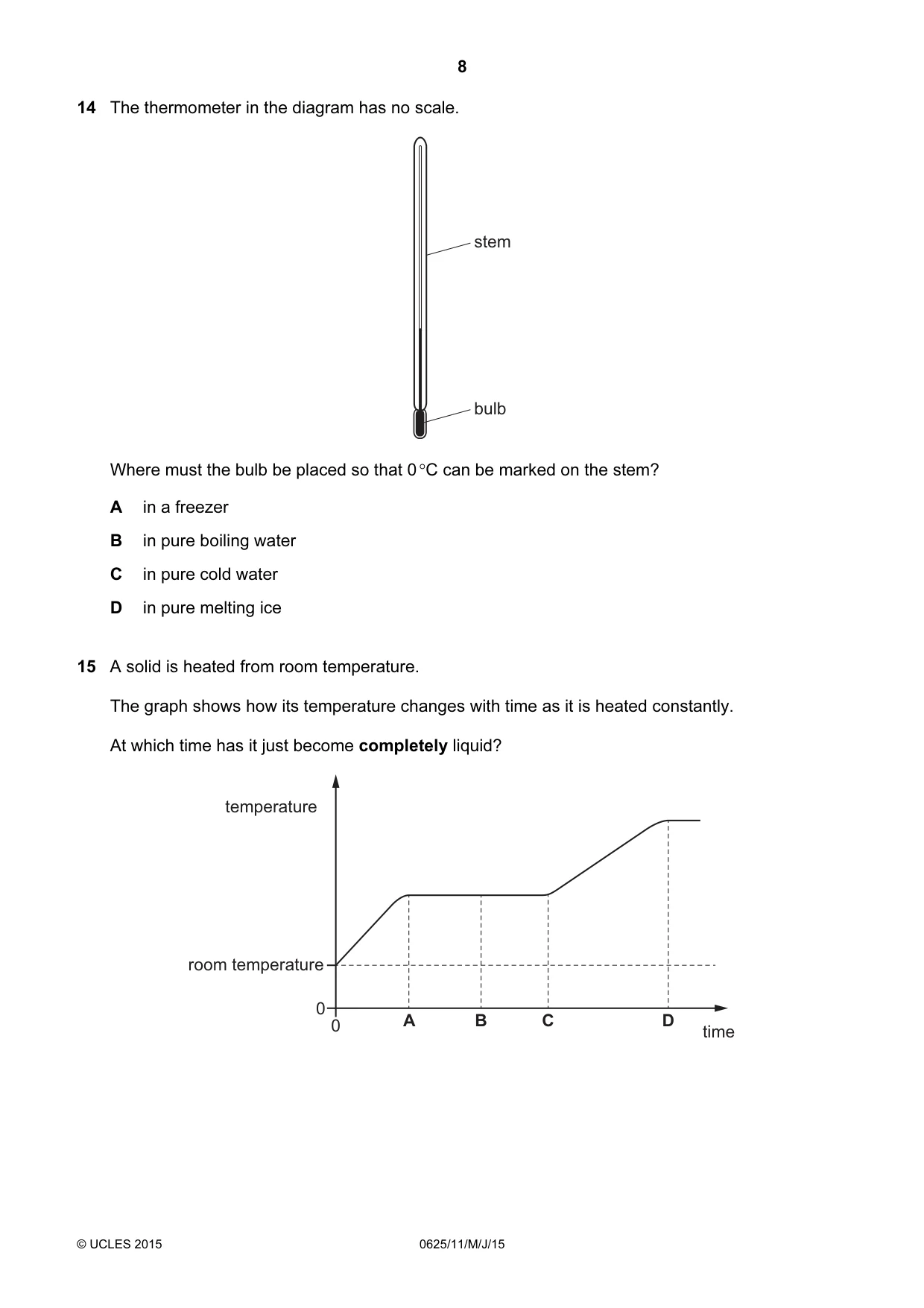 Cambridge IGCSE Physics 0625 2015 May/June Paper 1 · Variant 1 question paper, page 8 of 20
