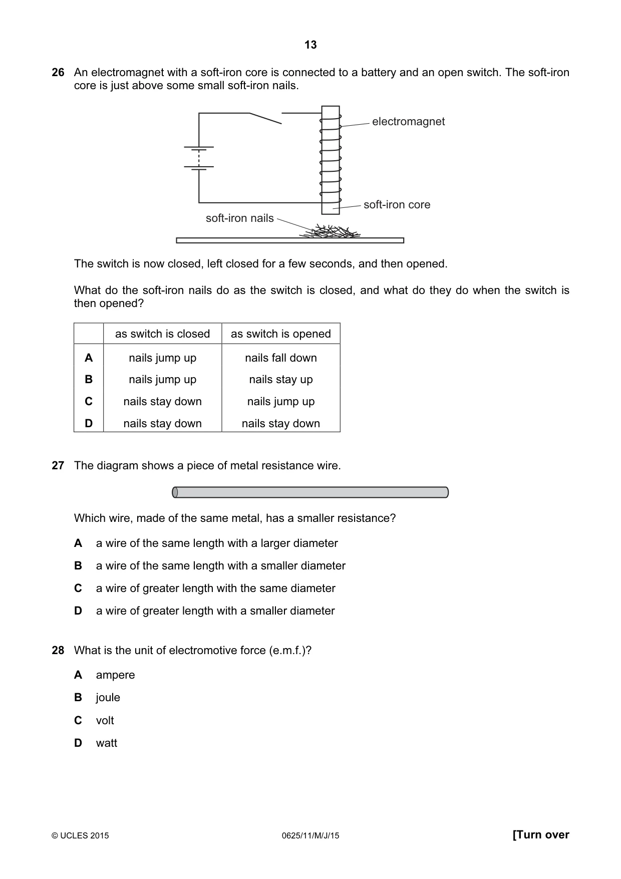 Cambridge IGCSE Physics 0625 2015 May/June Paper 1 · Variant 1 question paper, page 13 of 20