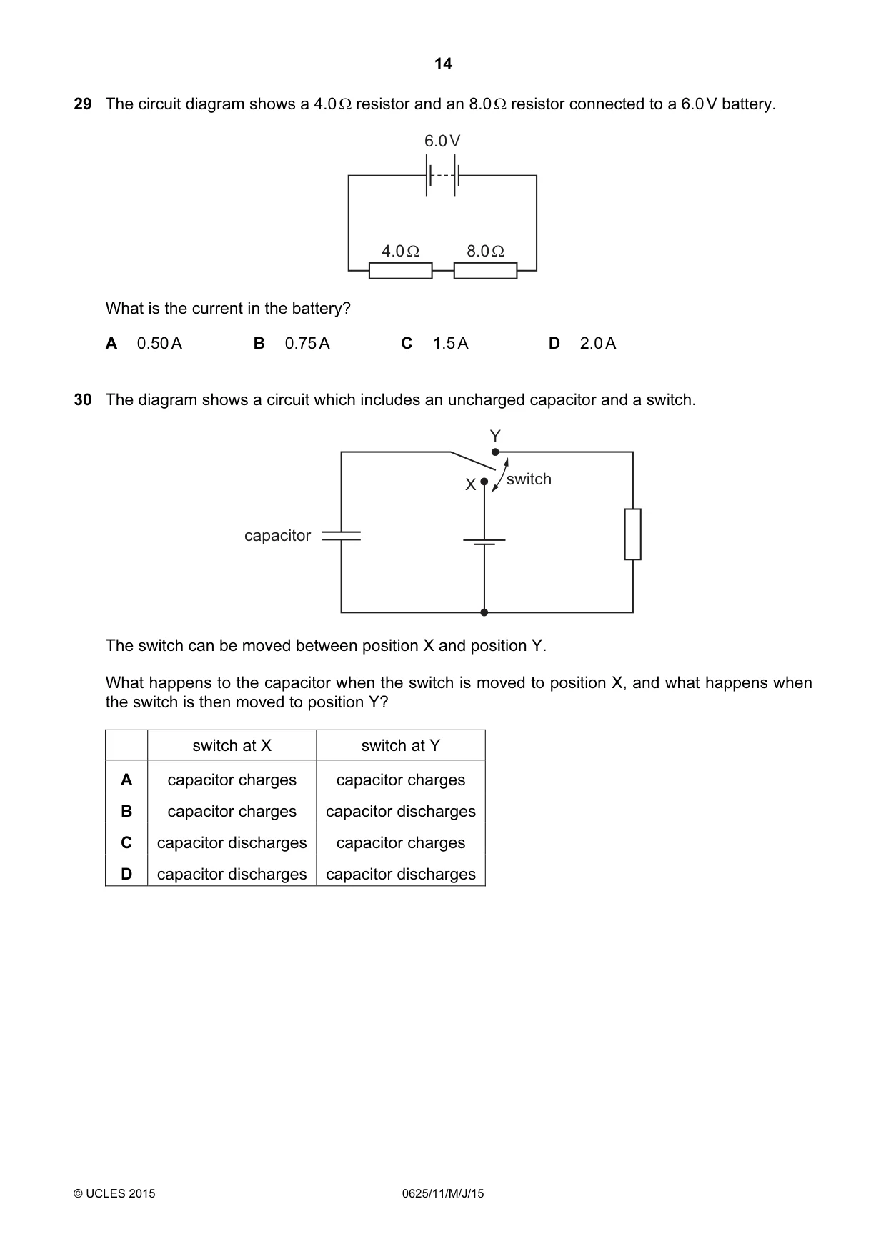 Cambridge IGCSE Physics 0625 2015 May/June Paper 1 · Variant 1 question paper, page 14 of 20