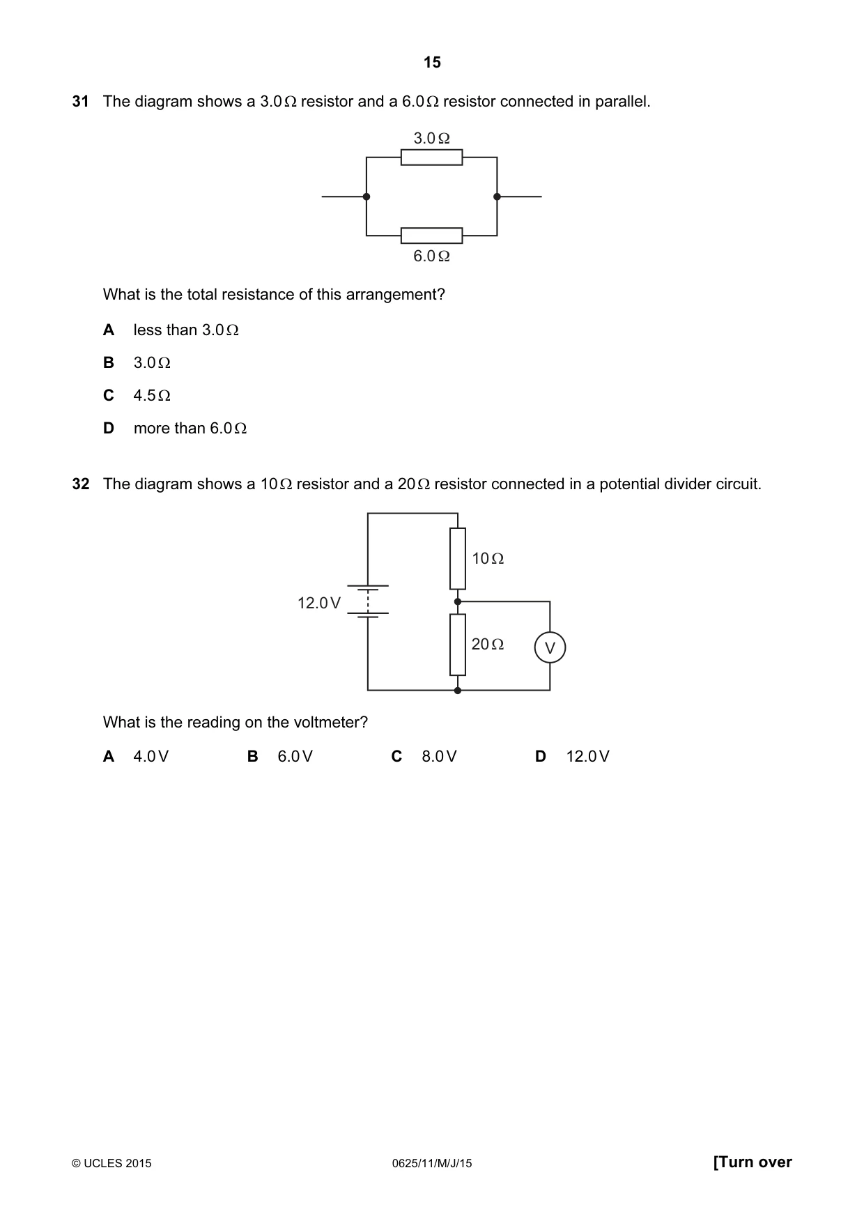 Cambridge IGCSE Physics 0625 2015 May/June Paper 1 · Variant 1 question paper, page 15 of 20