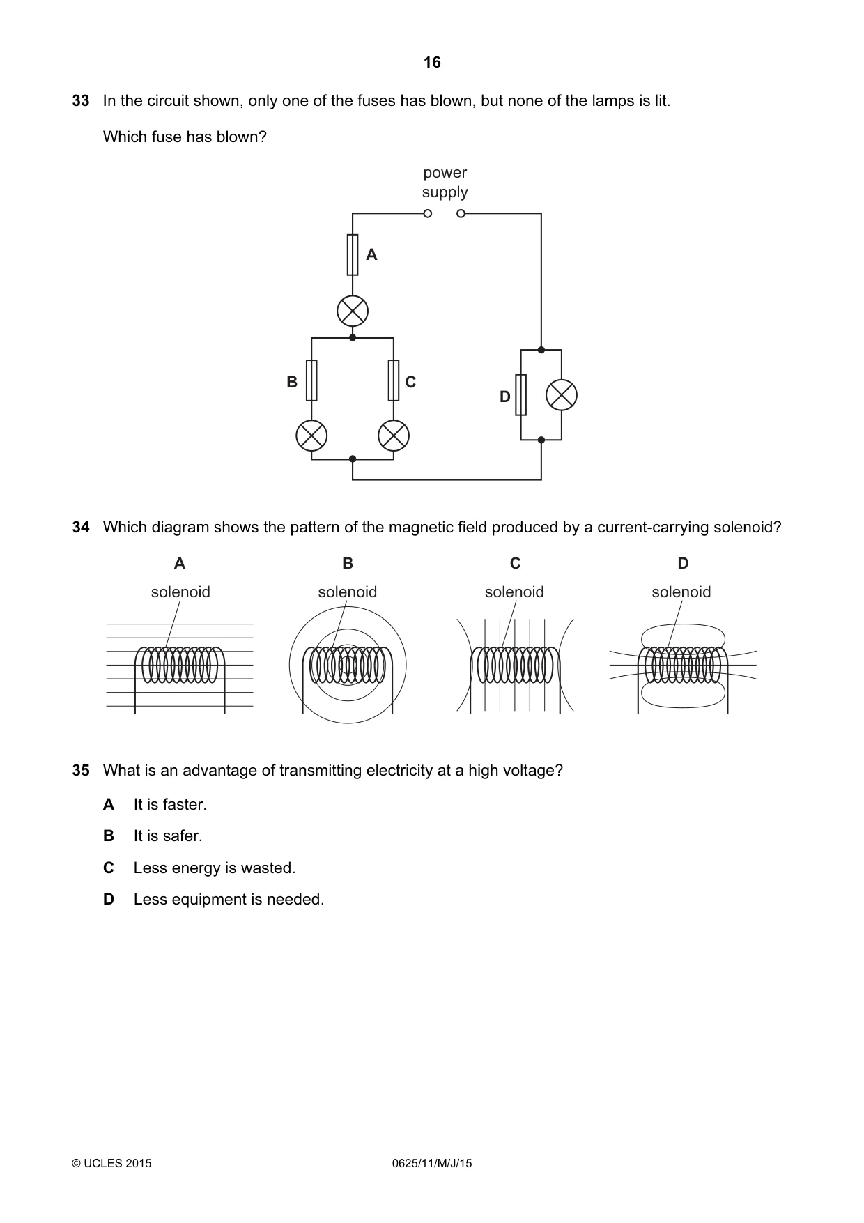 Cambridge IGCSE Physics 0625 2015 May/June Paper 1 · Variant 1 question paper, page 16 of 20