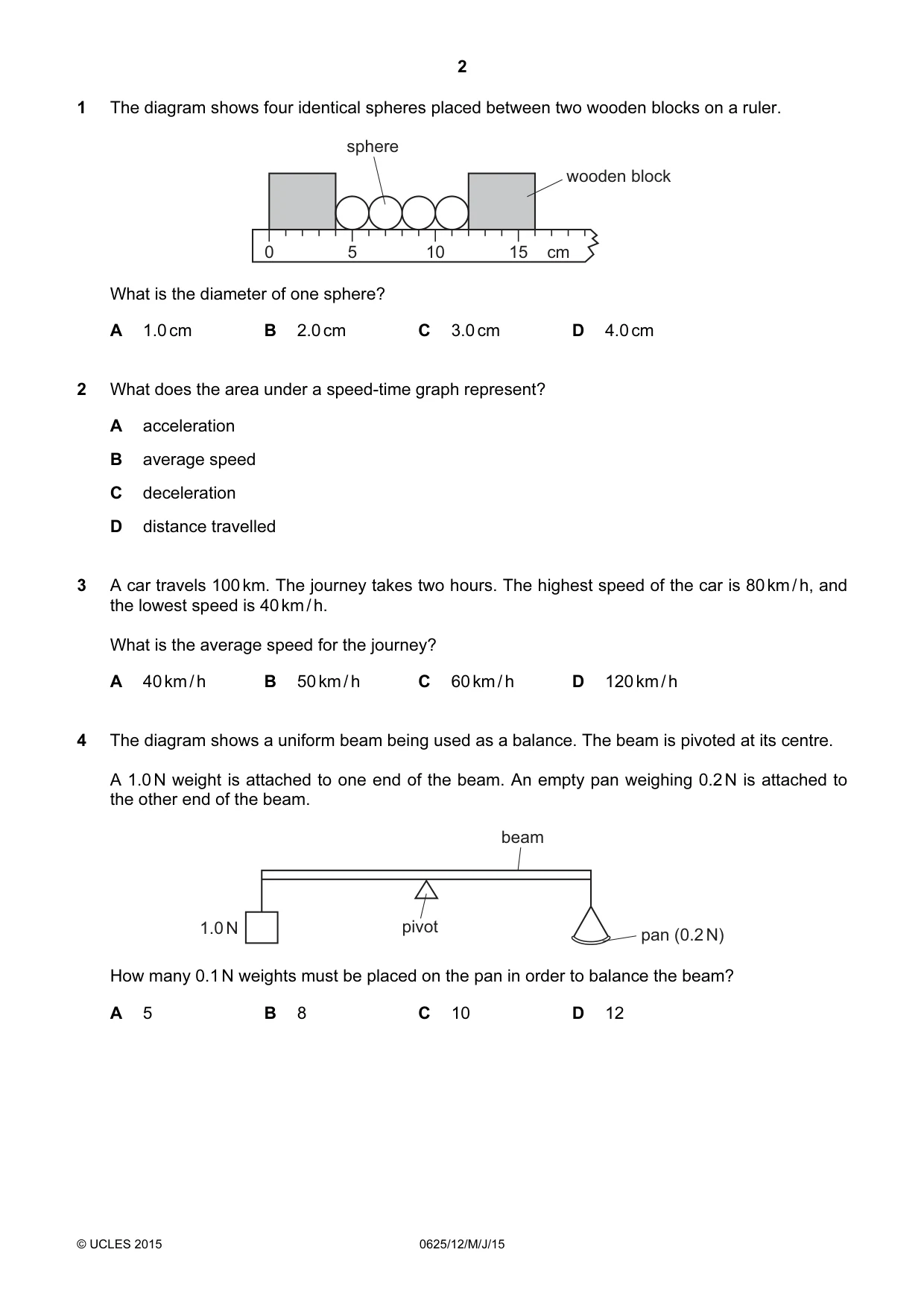 Cambridge IGCSE Physics 0625 2015 May/June Paper 1 · Variant 2 question paper, page 2 of 20