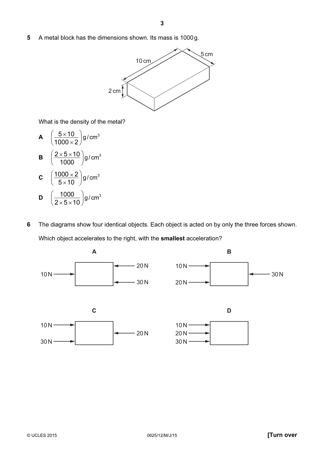 Cambridge IGCSE Physics 0625 2015 May/June Paper 1 · Variant 2 question paper, page 3 of 20