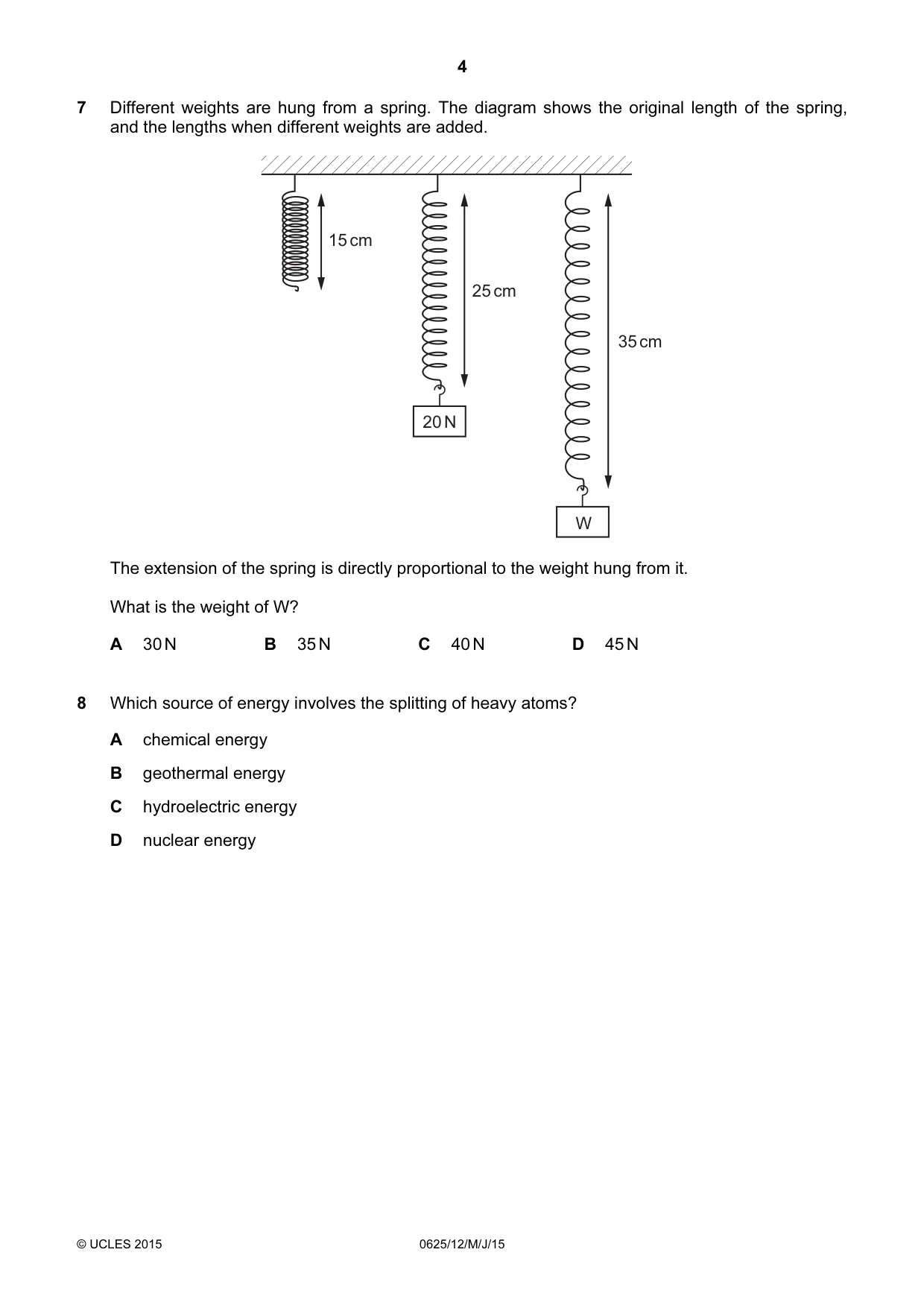 Cambridge IGCSE Physics 0625 2015 May/June Paper 1 · Variant 2 question paper, page 4 of 20