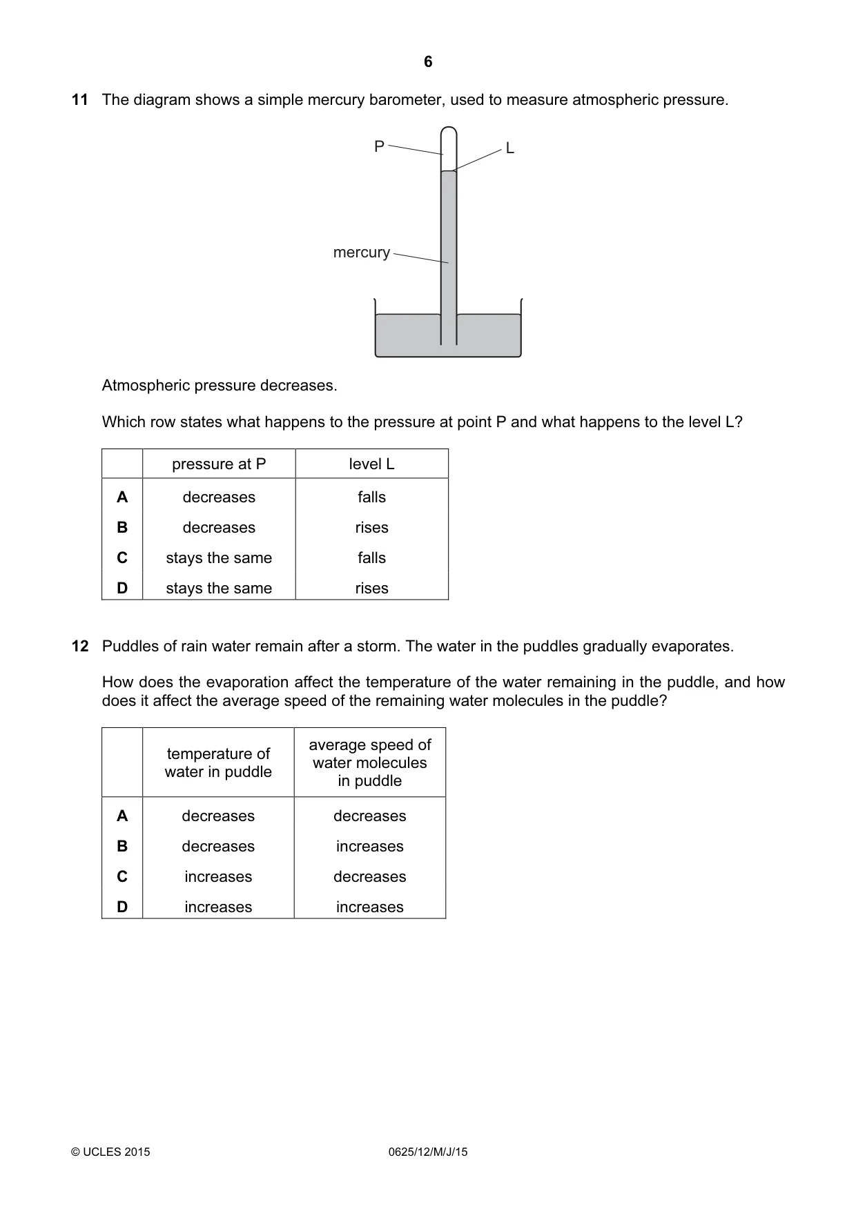 Cambridge IGCSE Physics 0625 2015 May/June Paper 1 · Variant 2 question paper, page 6 of 20