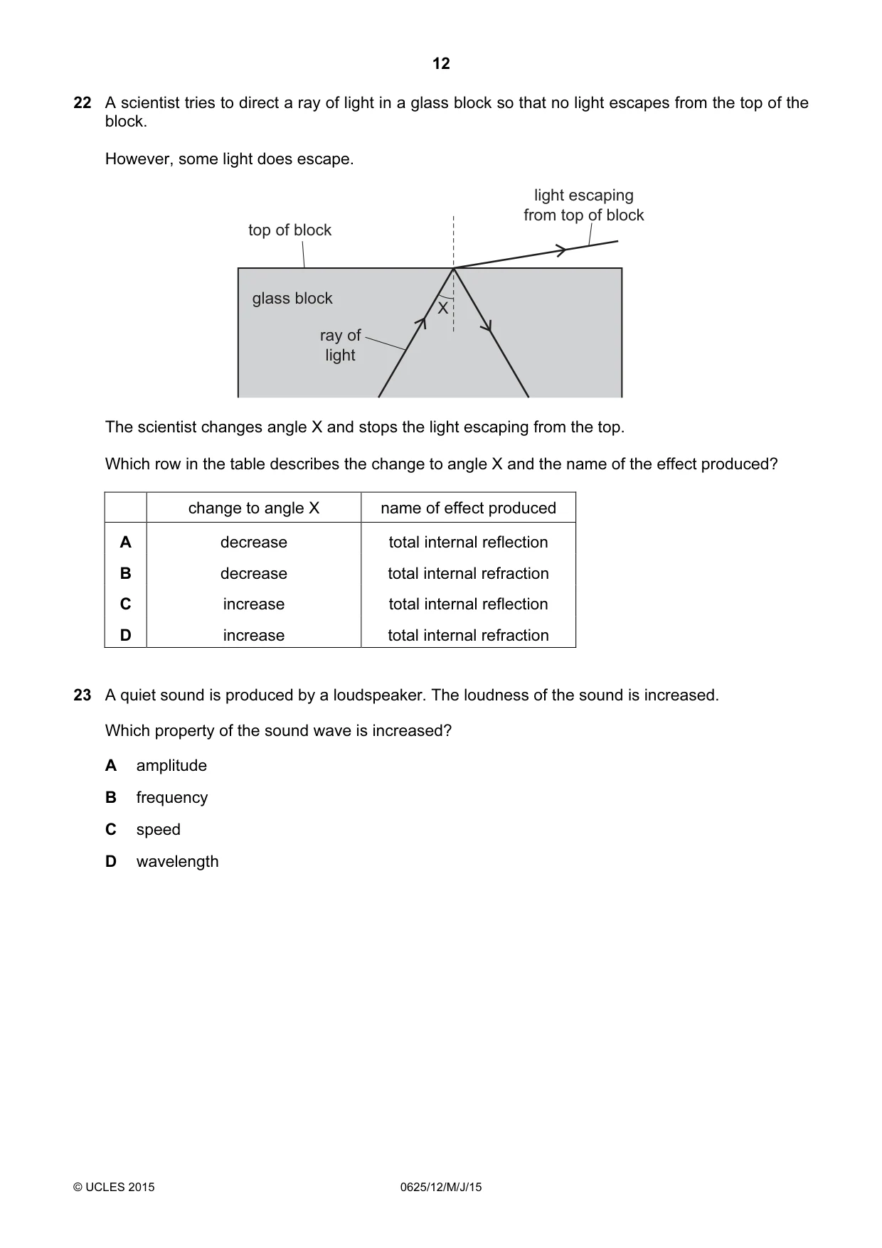 Cambridge IGCSE Physics 0625 2015 May/June Paper 1 · Variant 2 question paper, page 12 of 20