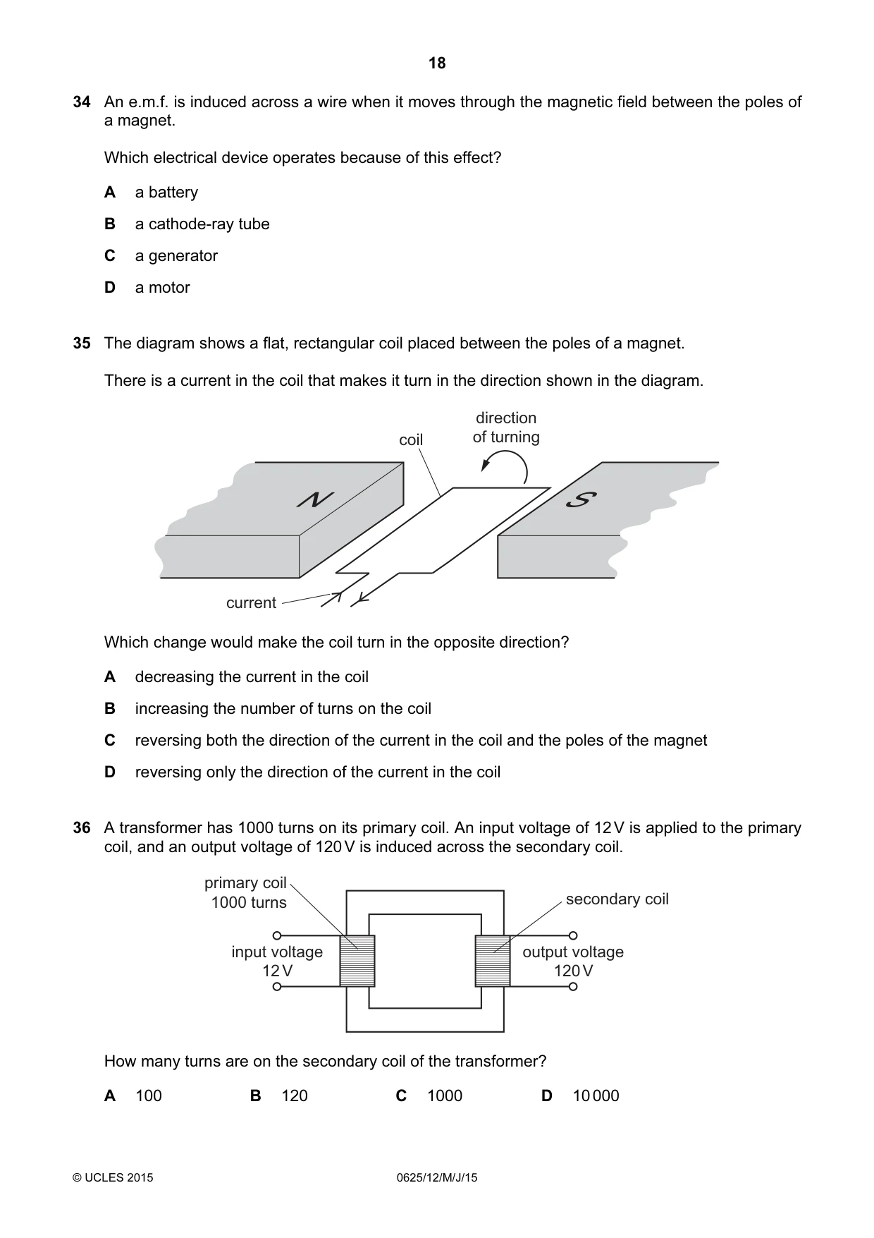 Cambridge IGCSE Physics 0625 2015 May/June Paper 1 · Variant 2 question paper, page 18 of 20
