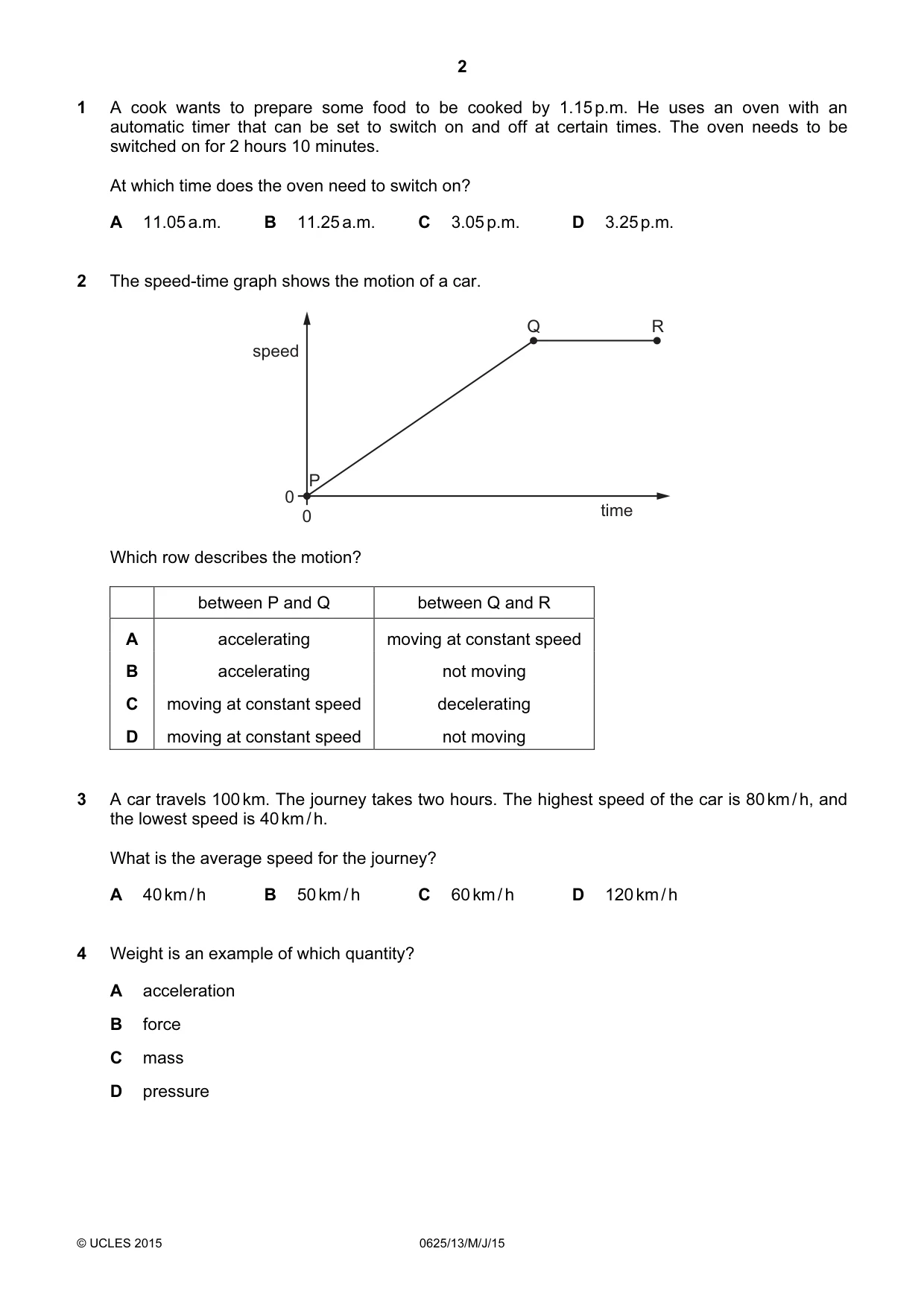 Cambridge IGCSE Physics 0625 2015 May/June Paper 1 · Variant 3 question paper, page 2 of 20