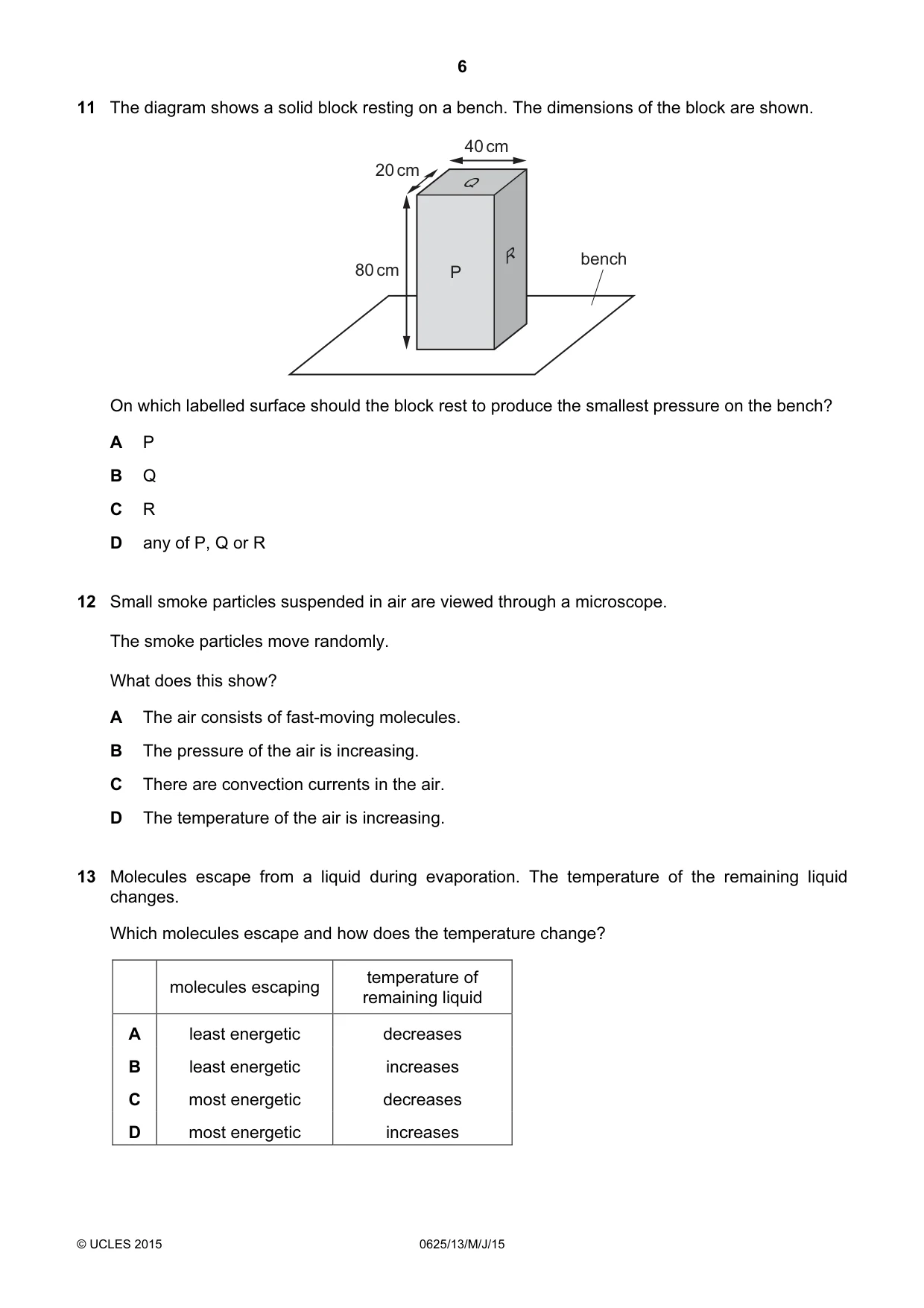 Cambridge IGCSE Physics 0625 2015 May/June Paper 1 · Variant 3 question paper, page 6 of 20