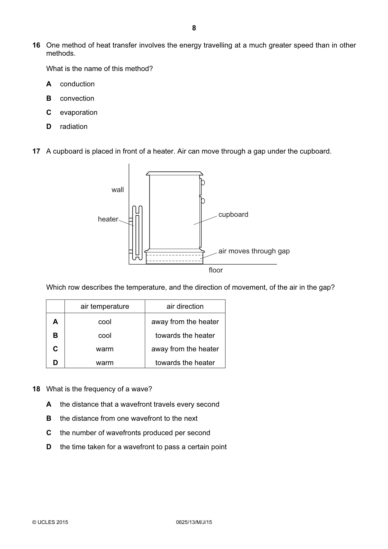 Cambridge IGCSE Physics 0625 2015 May/June Paper 1 · Variant 3 question paper, page 8 of 20