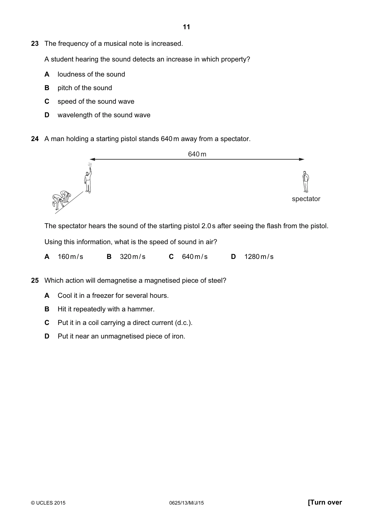 Cambridge IGCSE Physics 0625 2015 May/June Paper 1 · Variant 3 question paper, page 11 of 20