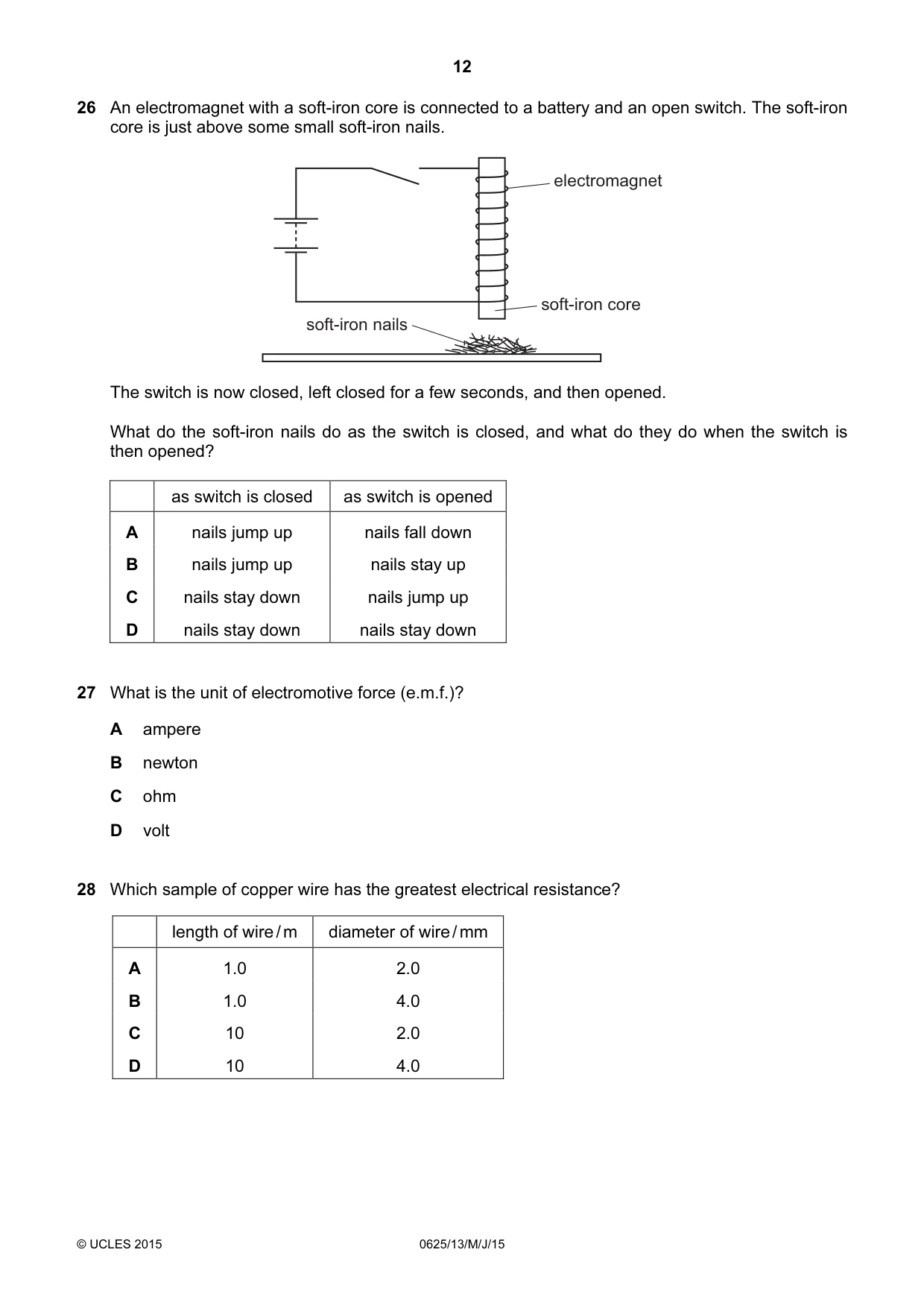 Cambridge IGCSE Physics 0625 2015 May/June Paper 1 · Variant 3 question paper, page 12 of 20