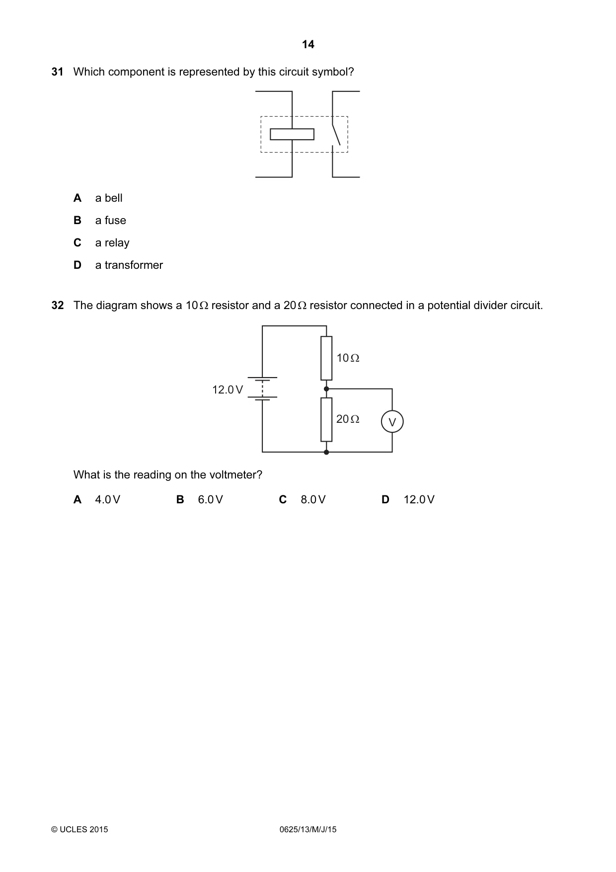 Cambridge IGCSE Physics 0625 2015 May/June Paper 1 · Variant 3 question paper, page 14 of 20