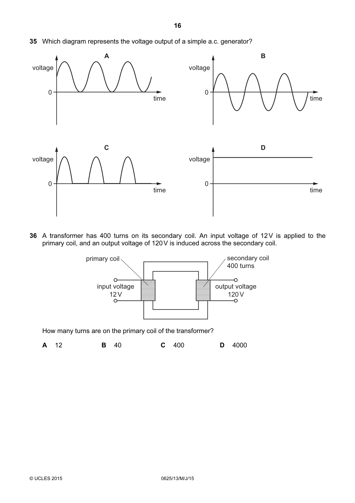 Cambridge IGCSE Physics 0625 2015 May/June Paper 1 · Variant 3 question paper, page 16 of 20