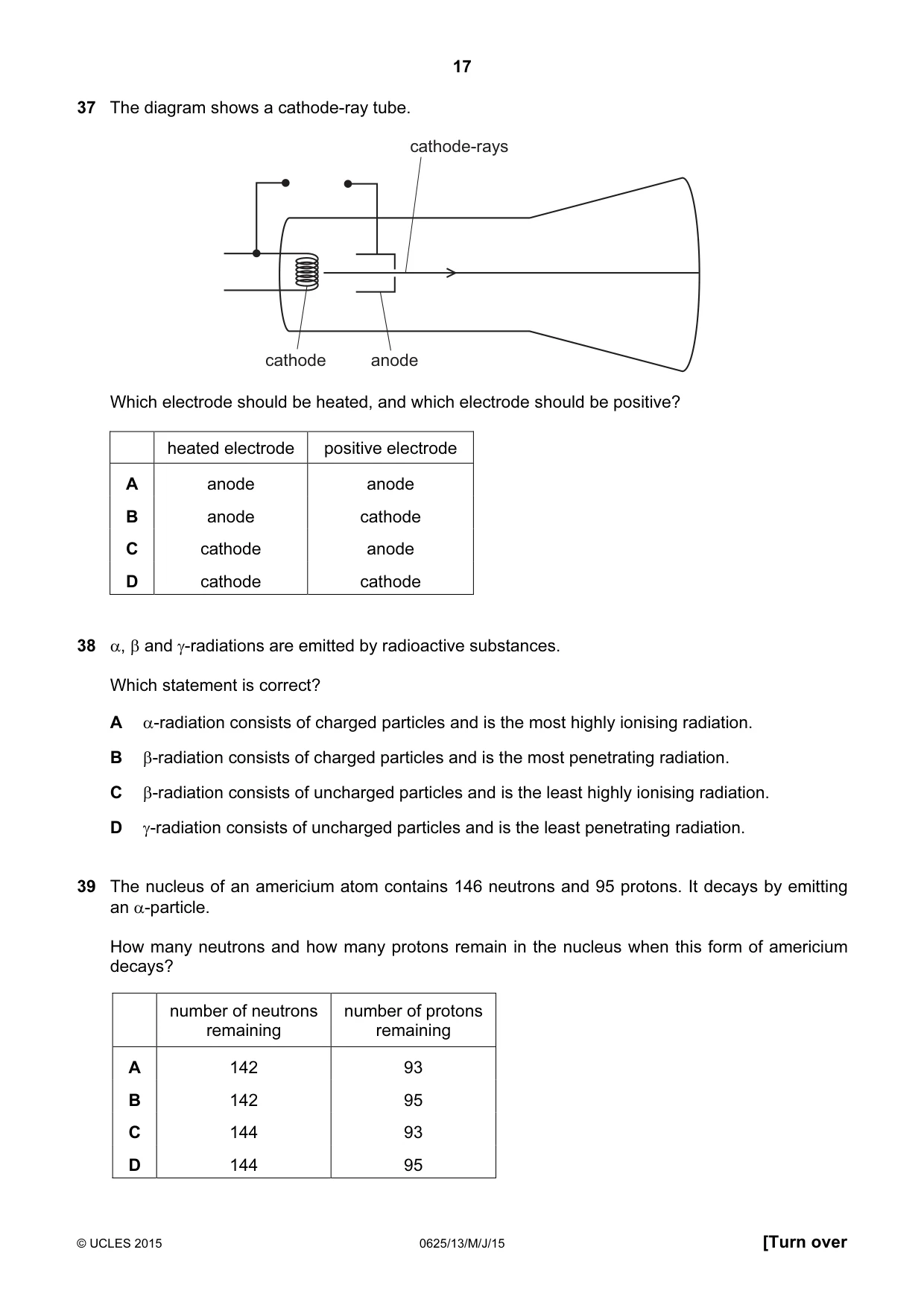 Cambridge IGCSE Physics 0625 2015 May/June Paper 1 · Variant 3 question paper, page 17 of 20