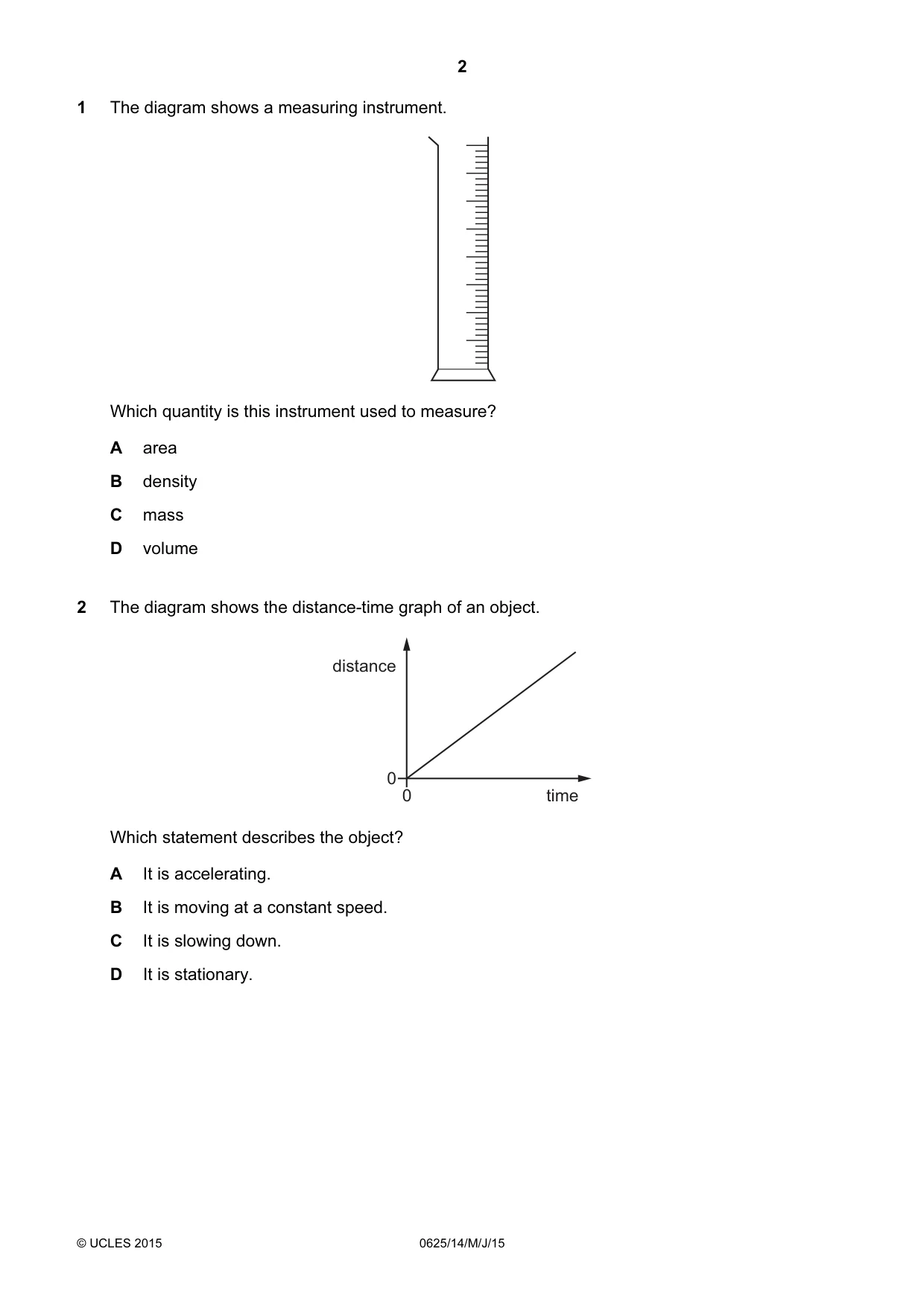 Cambridge IGCSE Physics 0625 2015 May/June Paper 1 · Variant 4 question paper, page 2 of 20