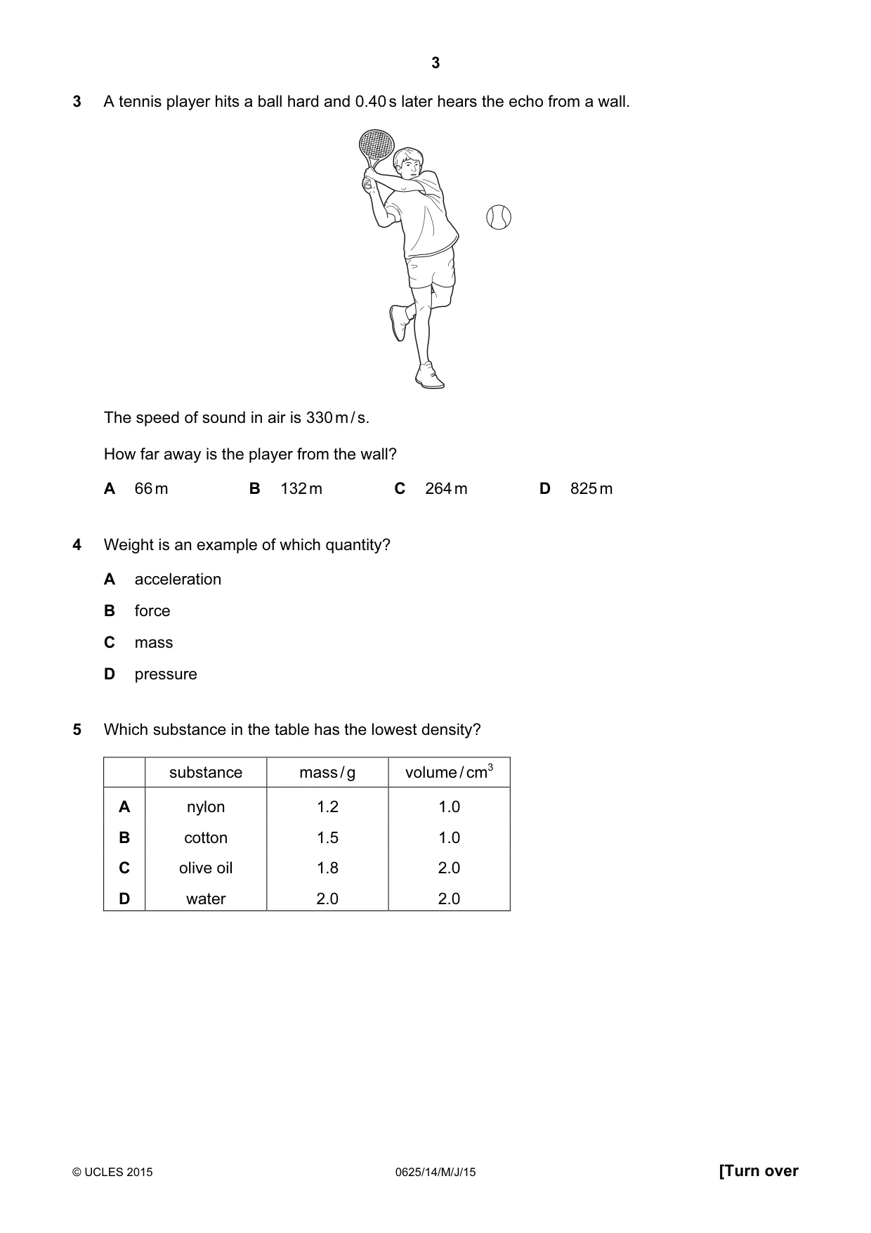 Cambridge IGCSE Physics 0625 2015 May/June Paper 1 · Variant 4 question paper, page 3 of 20