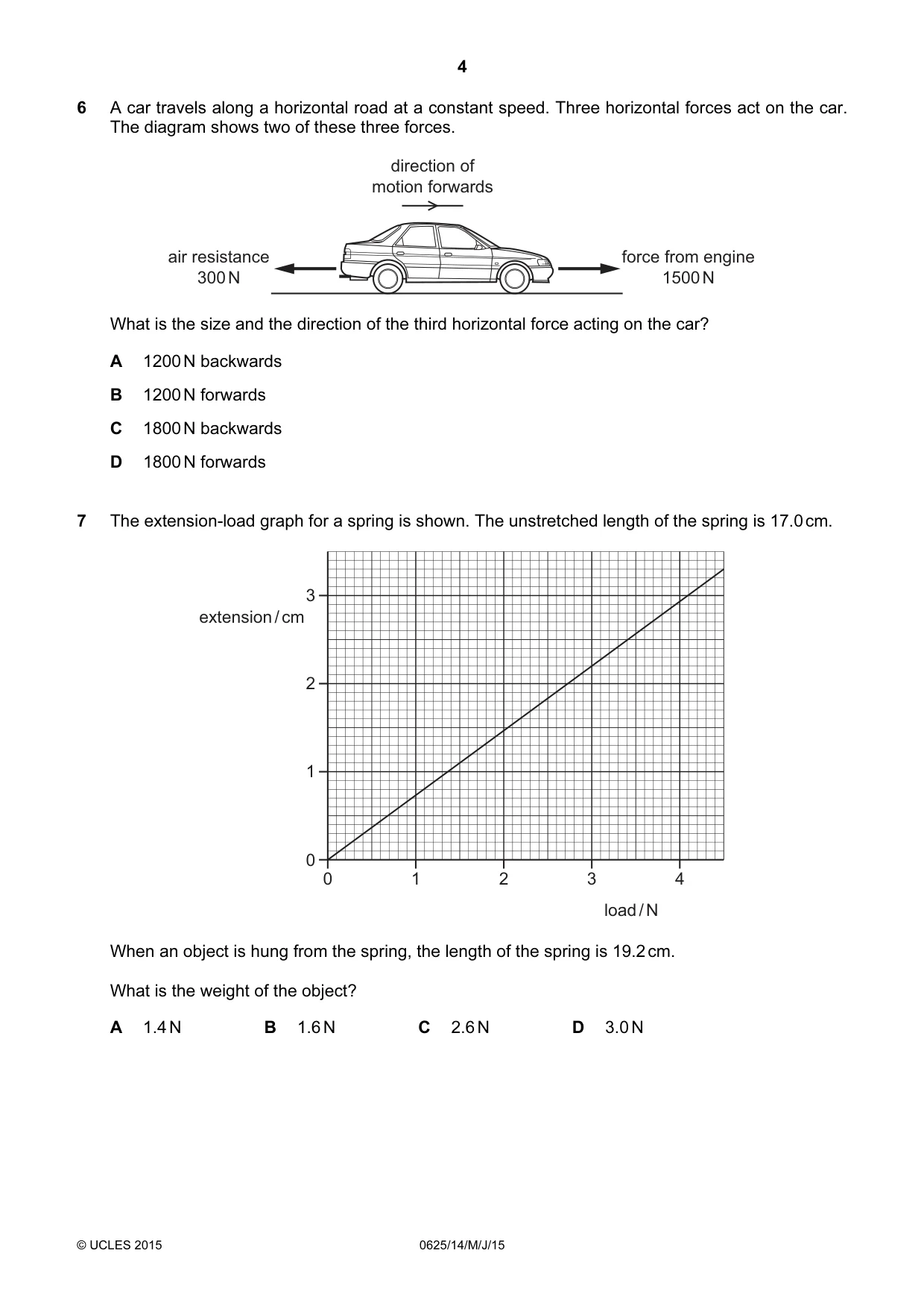 Cambridge IGCSE Physics 0625 2015 May/June Paper 1 · Variant 4 question paper, page 4 of 20