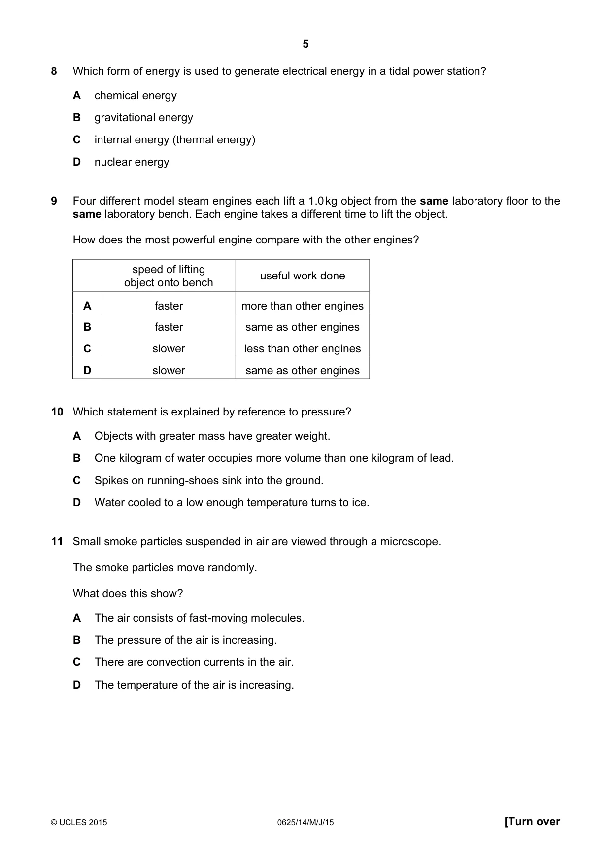 Cambridge IGCSE Physics 0625 2015 May/June Paper 1 · Variant 4 question paper, page 5 of 20