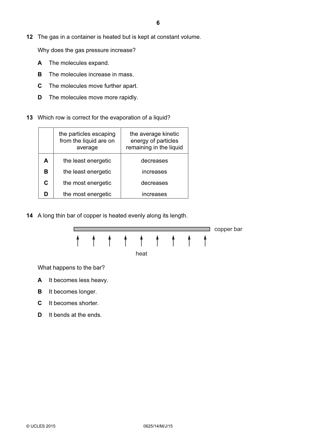 Cambridge IGCSE Physics 0625 2015 May/June Paper 1 · Variant 4 question paper, page 6 of 20