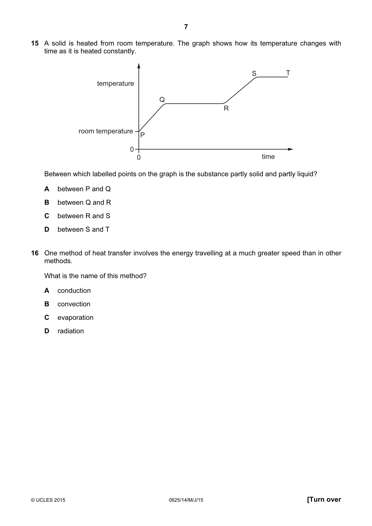 Cambridge IGCSE Physics 0625 2015 May/June Paper 1 · Variant 4 question paper, page 7 of 20