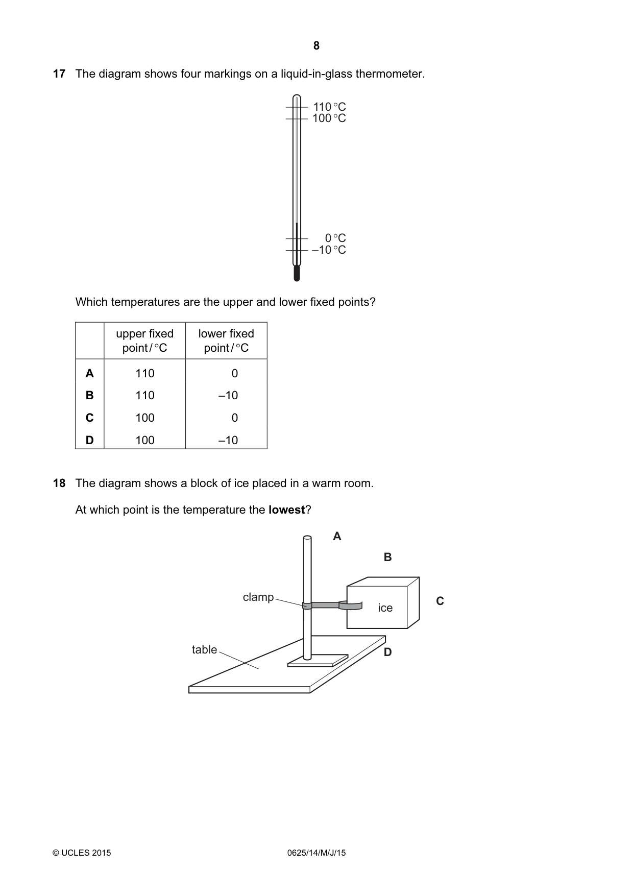 Cambridge IGCSE Physics 0625 2015 May/June Paper 1 · Variant 4 question paper, page 8 of 20