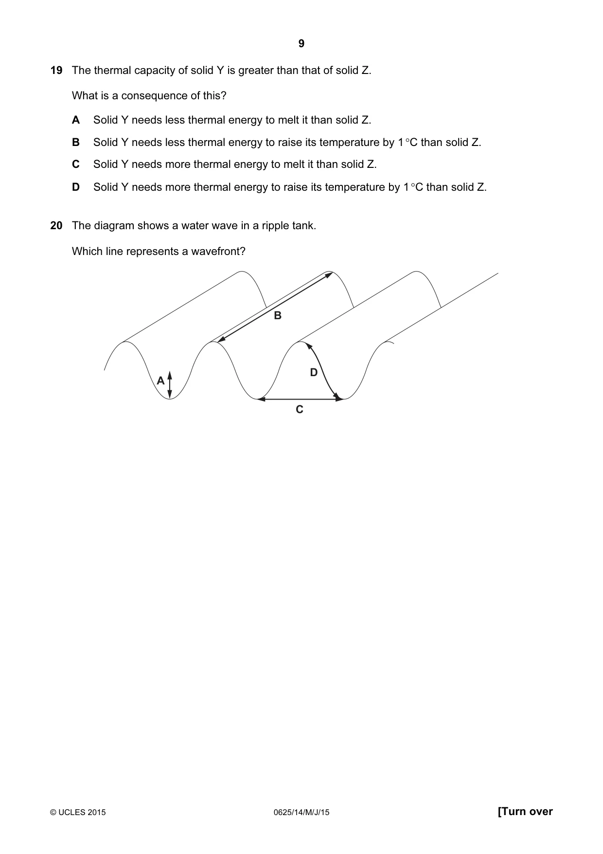 Cambridge IGCSE Physics 0625 2015 May/June Paper 1 · Variant 4 question paper, page 9 of 20