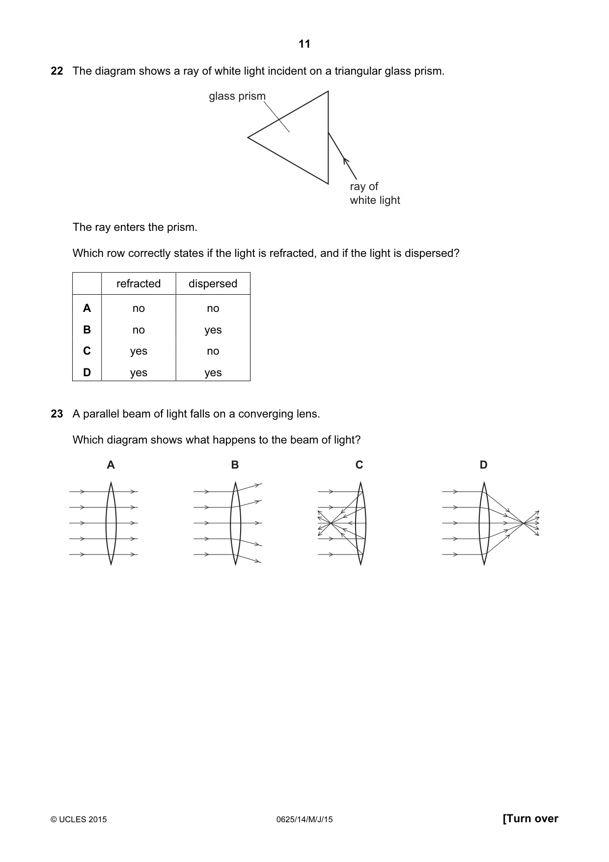 Cambridge IGCSE Physics 0625 2015 May/June Paper 1 · Variant 4 question paper, page 11 of 20