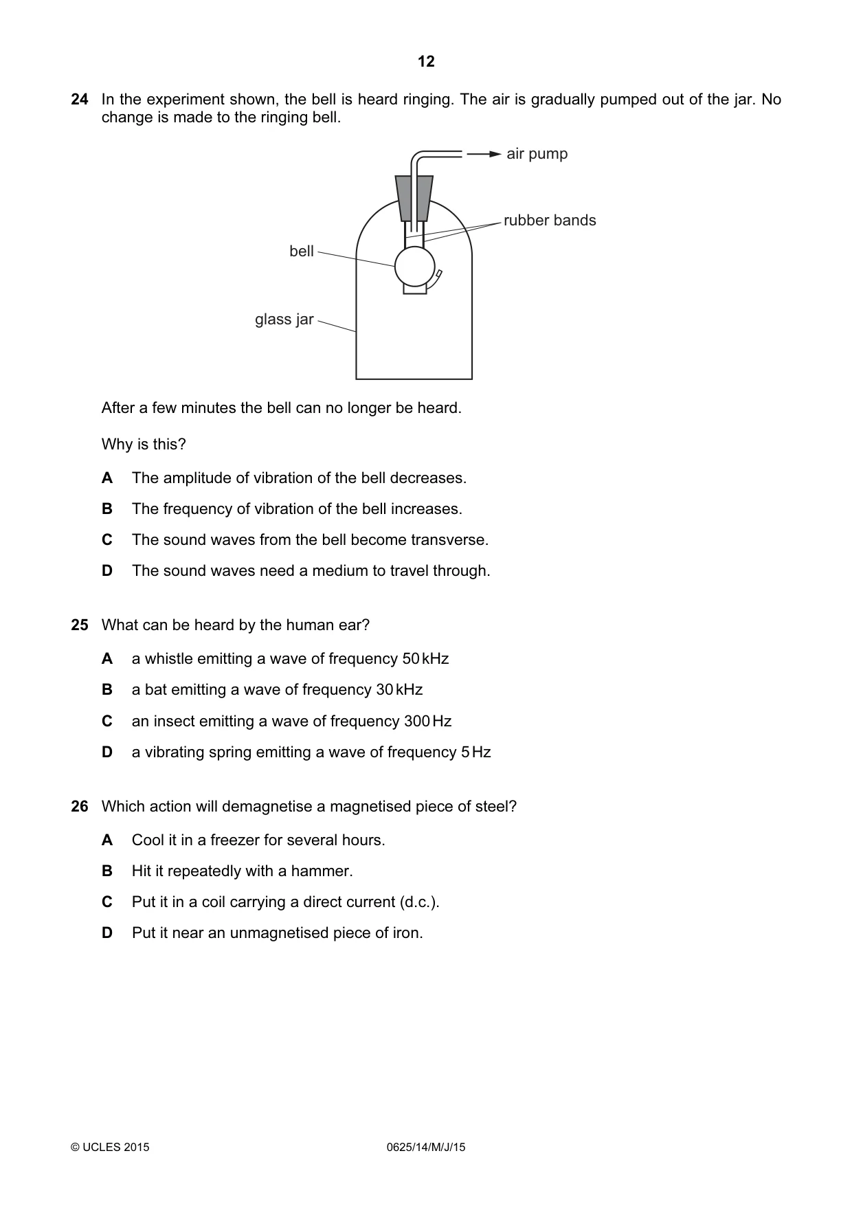 Cambridge IGCSE Physics 0625 2015 May/June Paper 1 · Variant 4 question paper, page 12 of 20