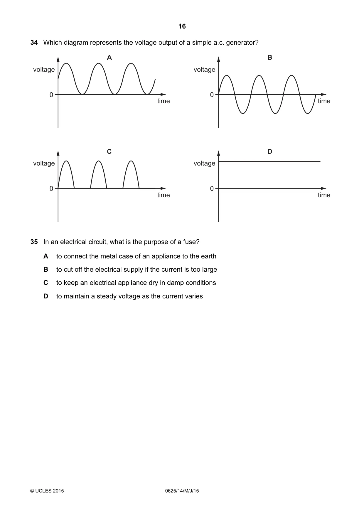 Cambridge IGCSE Physics 0625 2015 May/June Paper 1 · Variant 4 question paper, page 16 of 20