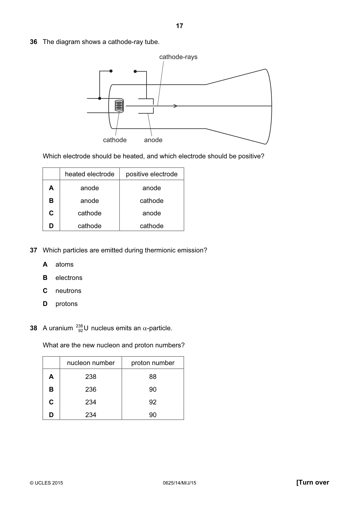 Cambridge IGCSE Physics 0625 2015 May/June Paper 1 · Variant 4 question paper, page 17 of 20