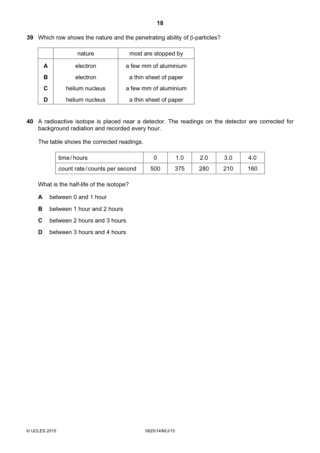 Cambridge IGCSE Physics 0625 2015 May/June Paper 1 · Variant 4 question paper, page 18 of 20