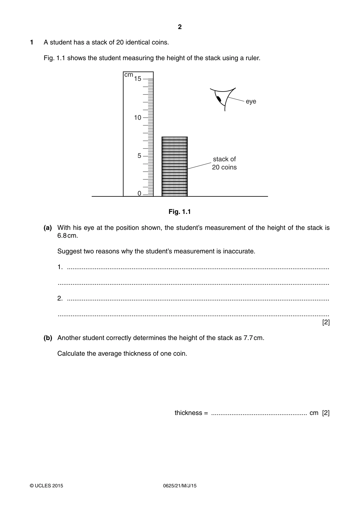 Cambridge IGCSE Physics 0625 2015 May/June Paper 2 · Variant 1 question paper, page 2 of 20