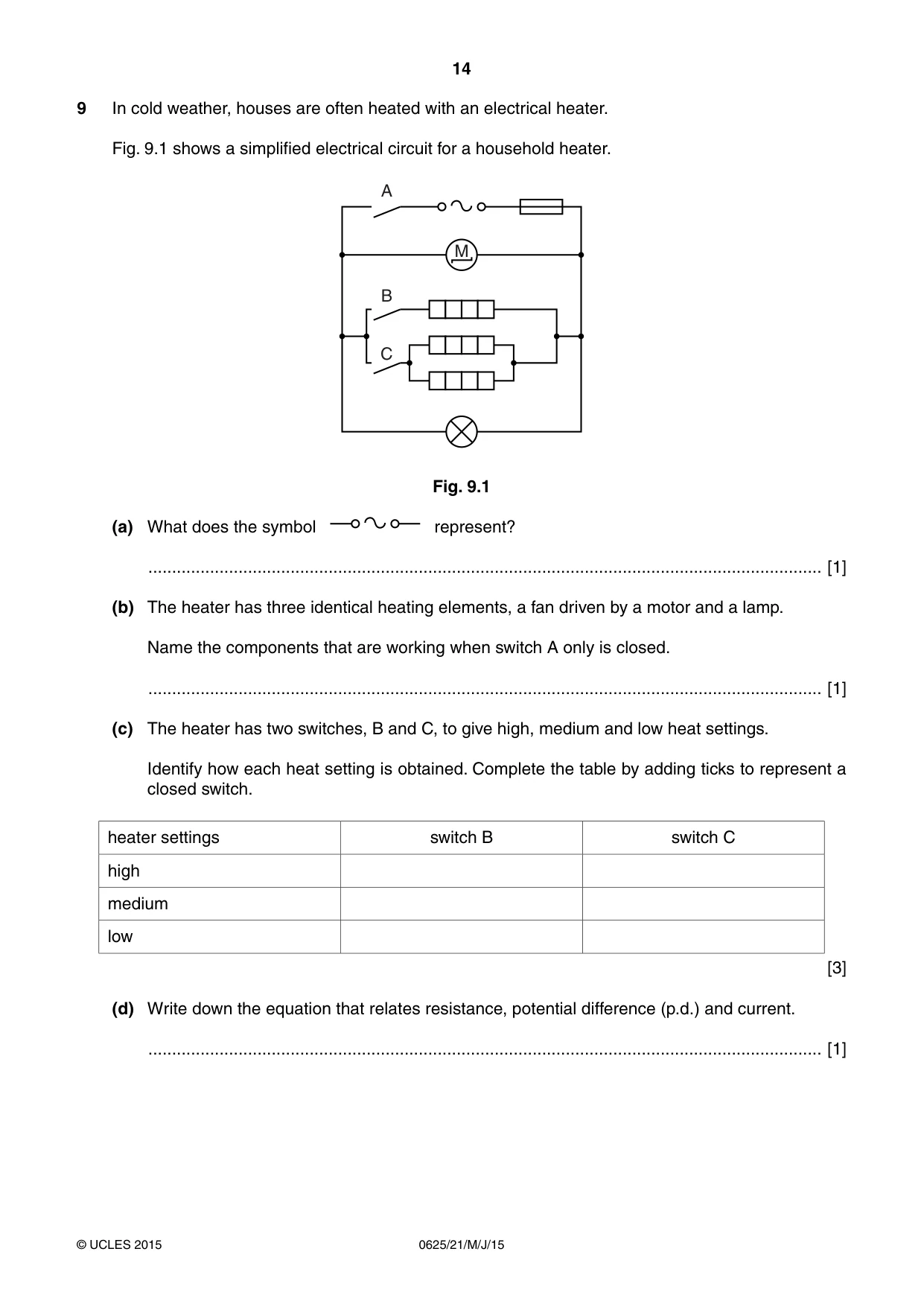 Cambridge IGCSE Physics 0625 2015 May/June Paper 2 · Variant 1 question paper, page 14 of 20