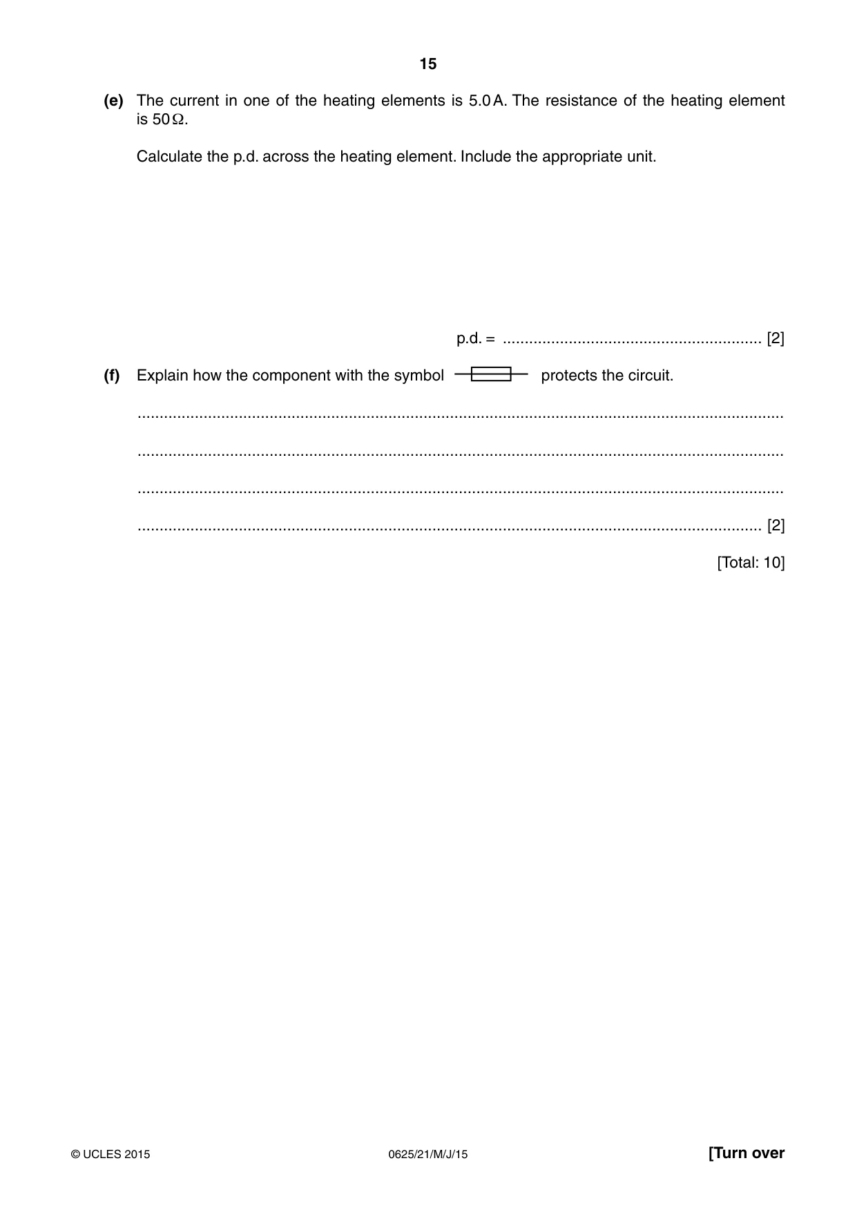 Cambridge IGCSE Physics 0625 2015 May/June Paper 2 · Variant 1 question paper, page 15 of 20