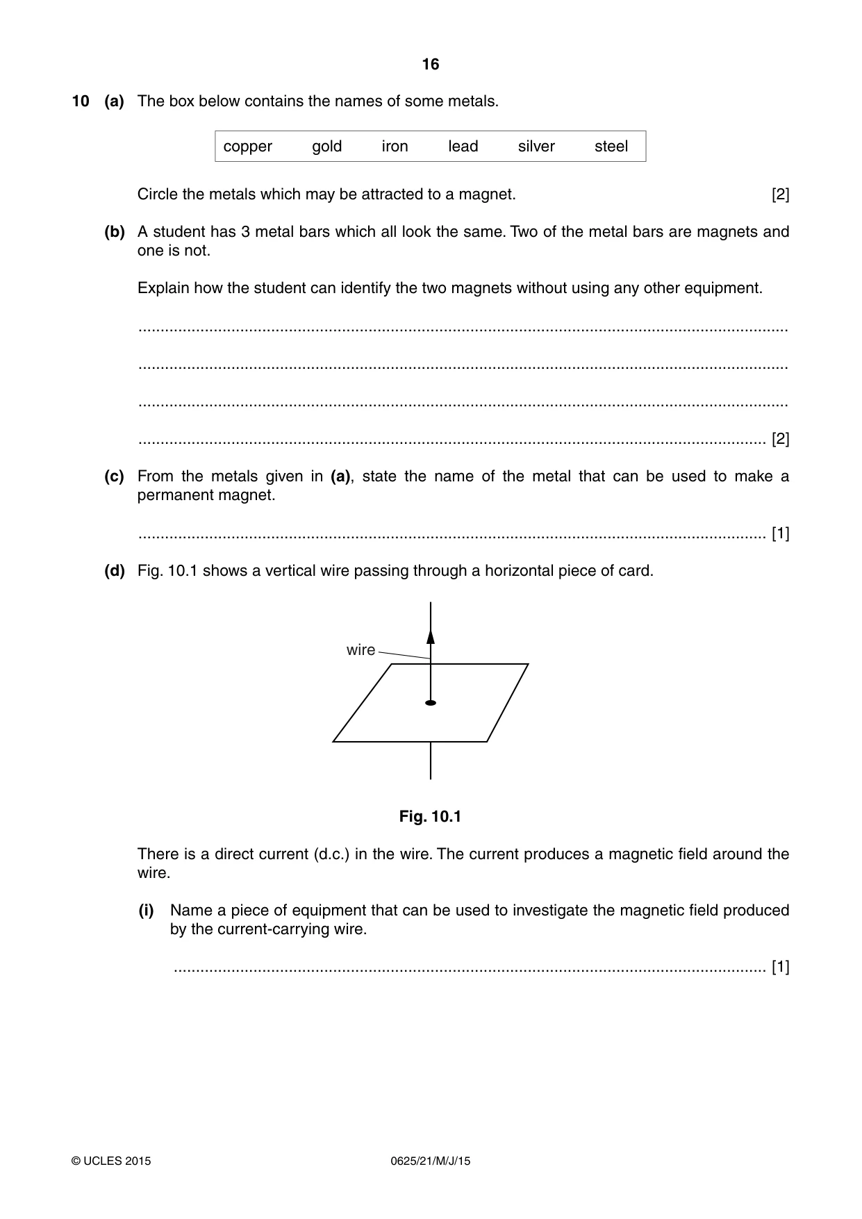 Cambridge IGCSE Physics 0625 2015 May/June Paper 2 · Variant 1 question paper, page 16 of 20