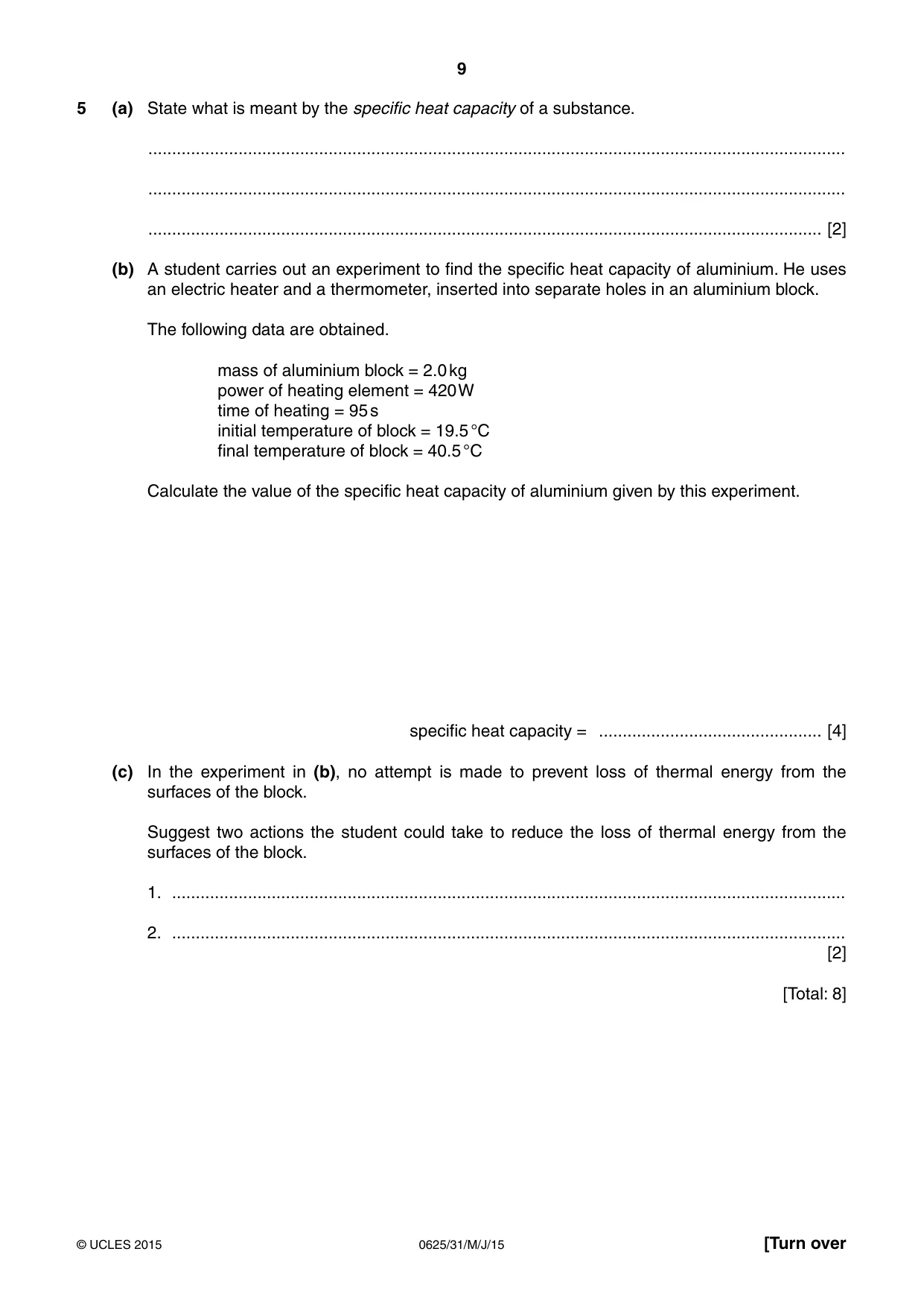 Cambridge IGCSE Physics 0625 2015 May/June Paper 3 · Variant 1 question paper, page 9 of 20