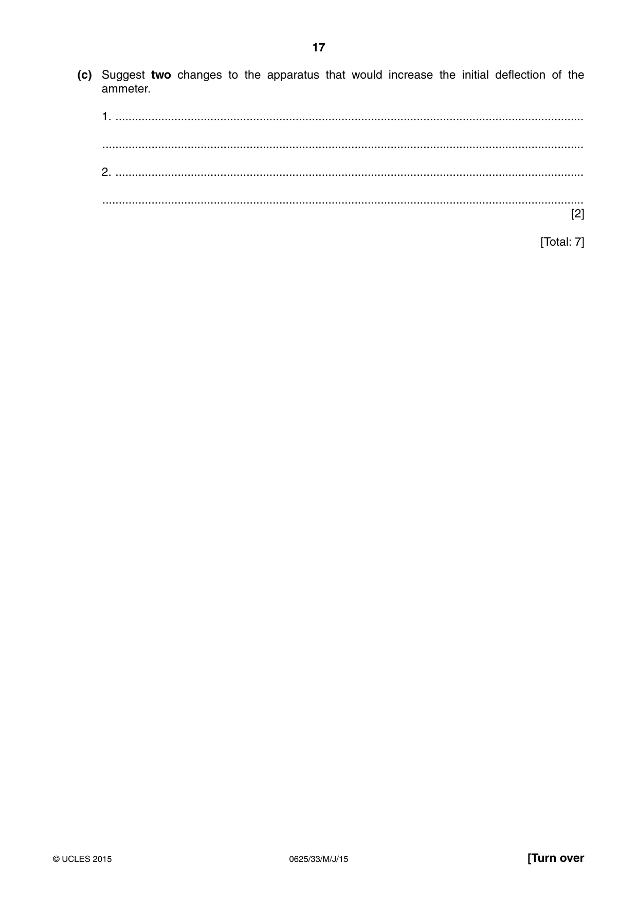Cambridge IGCSE Physics 0625 2015 May/June Paper 3 · Variant 3 question paper, page 17 of 20