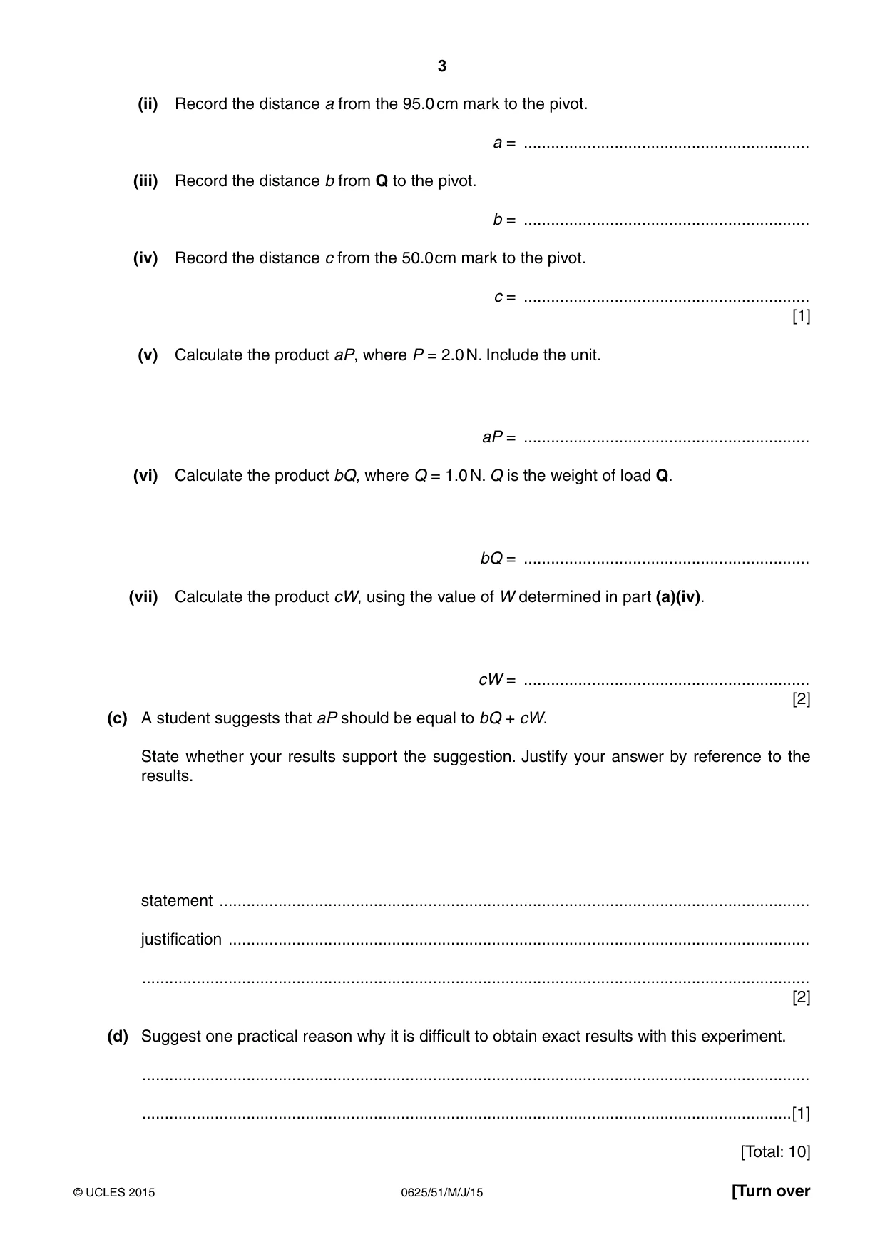 Cambridge IGCSE Physics 0625 2015 May/June Paper 5 · Variant 1 question paper, page 3 of 12