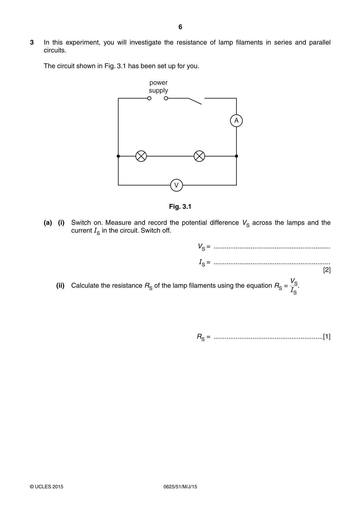 Cambridge IGCSE Physics 0625 2015 May/June Paper 5 · Variant 1 question paper, page 6 of 12