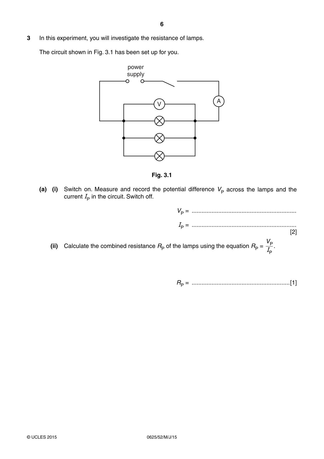 Cambridge IGCSE Physics 0625 2015 May/June Paper 5 · Variant 2 question paper, page 6 of 12