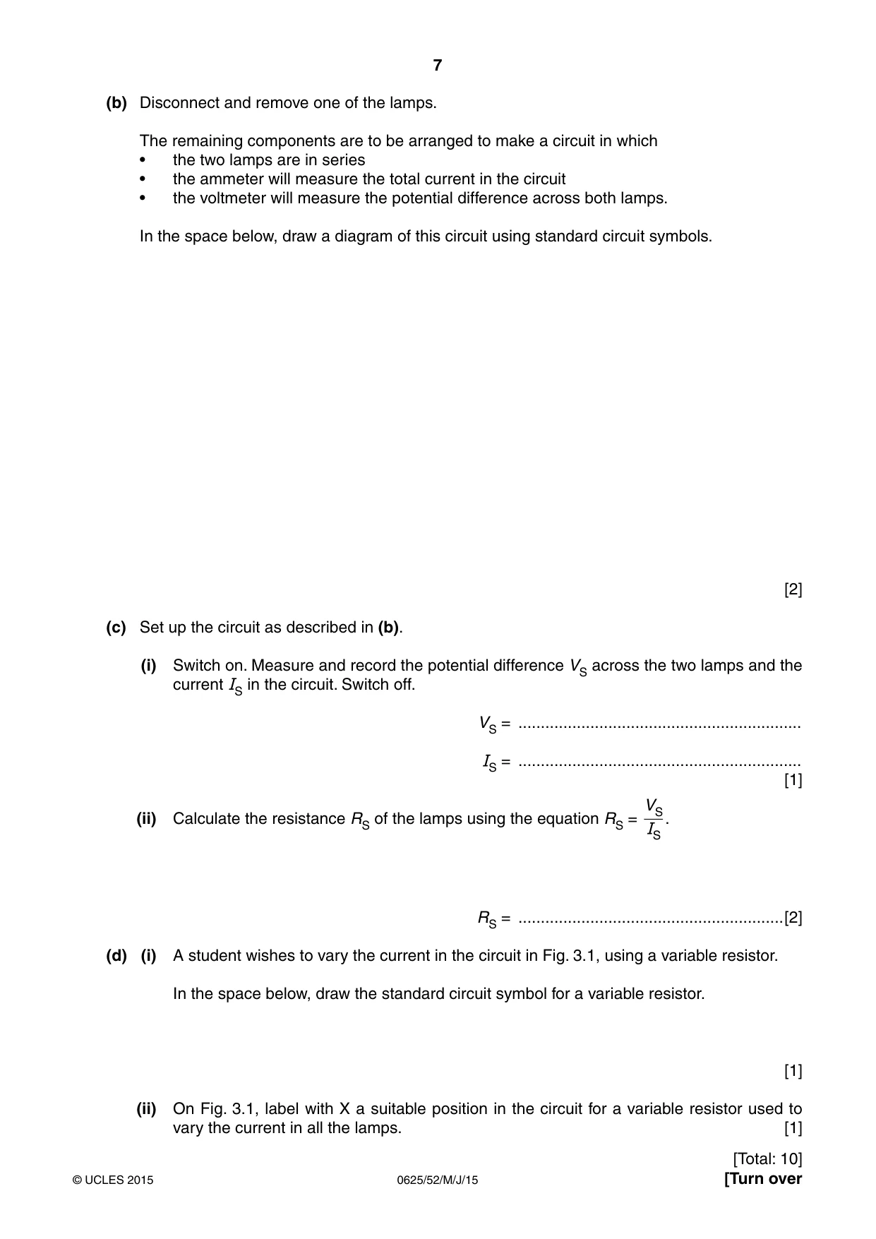 Cambridge IGCSE Physics 0625 2015 May/June Paper 5 · Variant 2 question paper, page 7 of 12