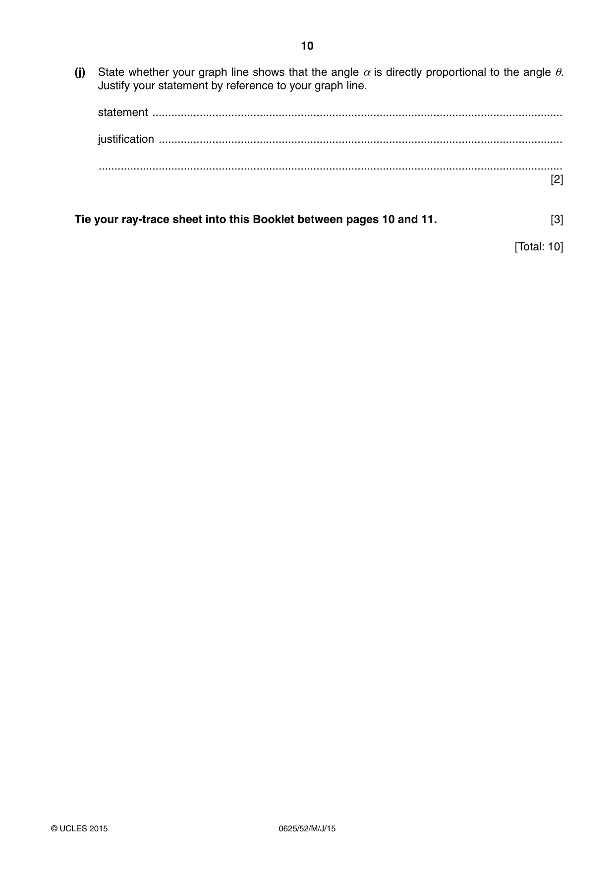 Cambridge IGCSE Physics 0625 2015 May/June Paper 5 · Variant 2 question paper, page 10 of 12