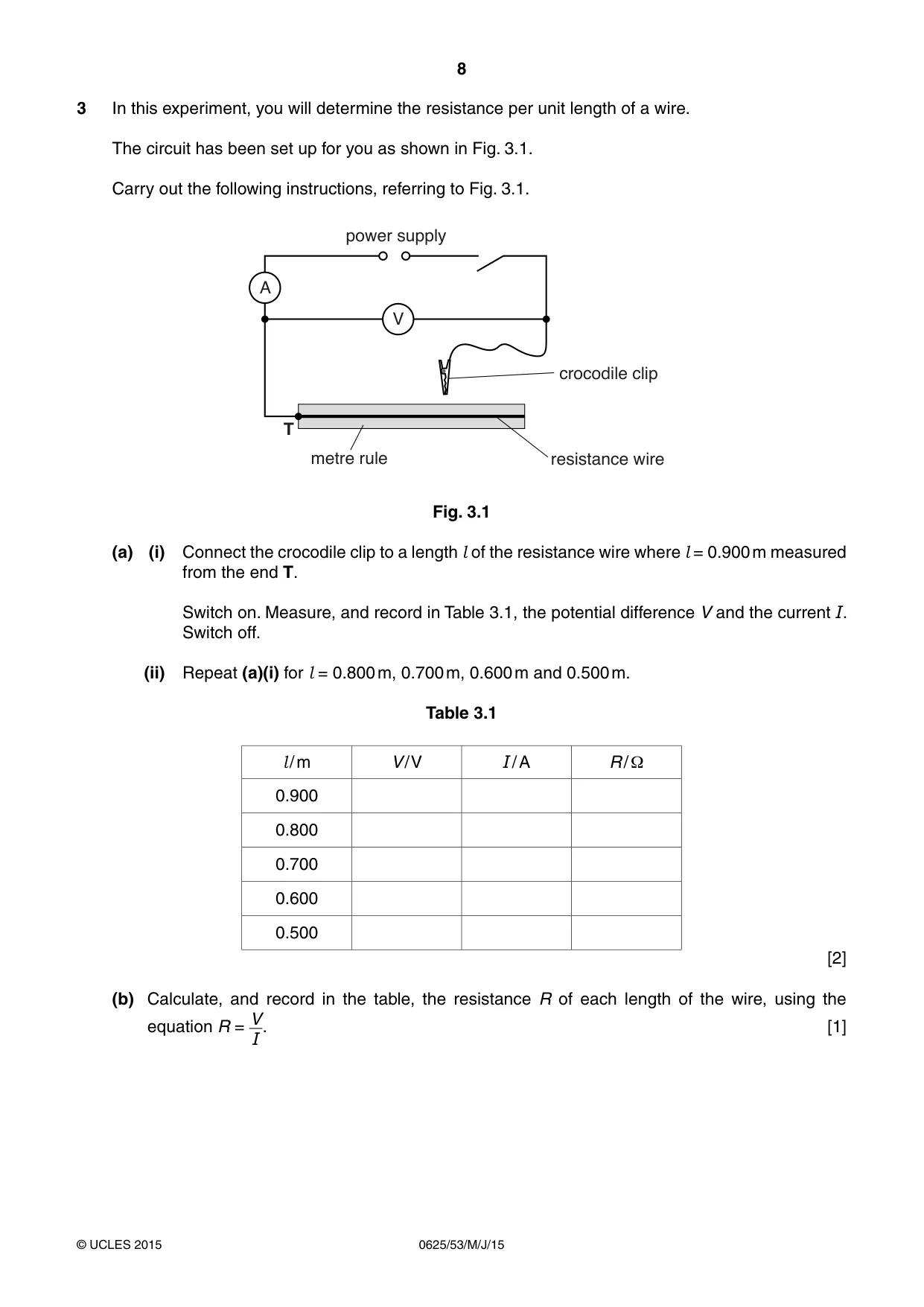 Cambridge IGCSE Physics 0625 2015 May/June Paper 5 · Variant 3 question paper, page 8 of 12