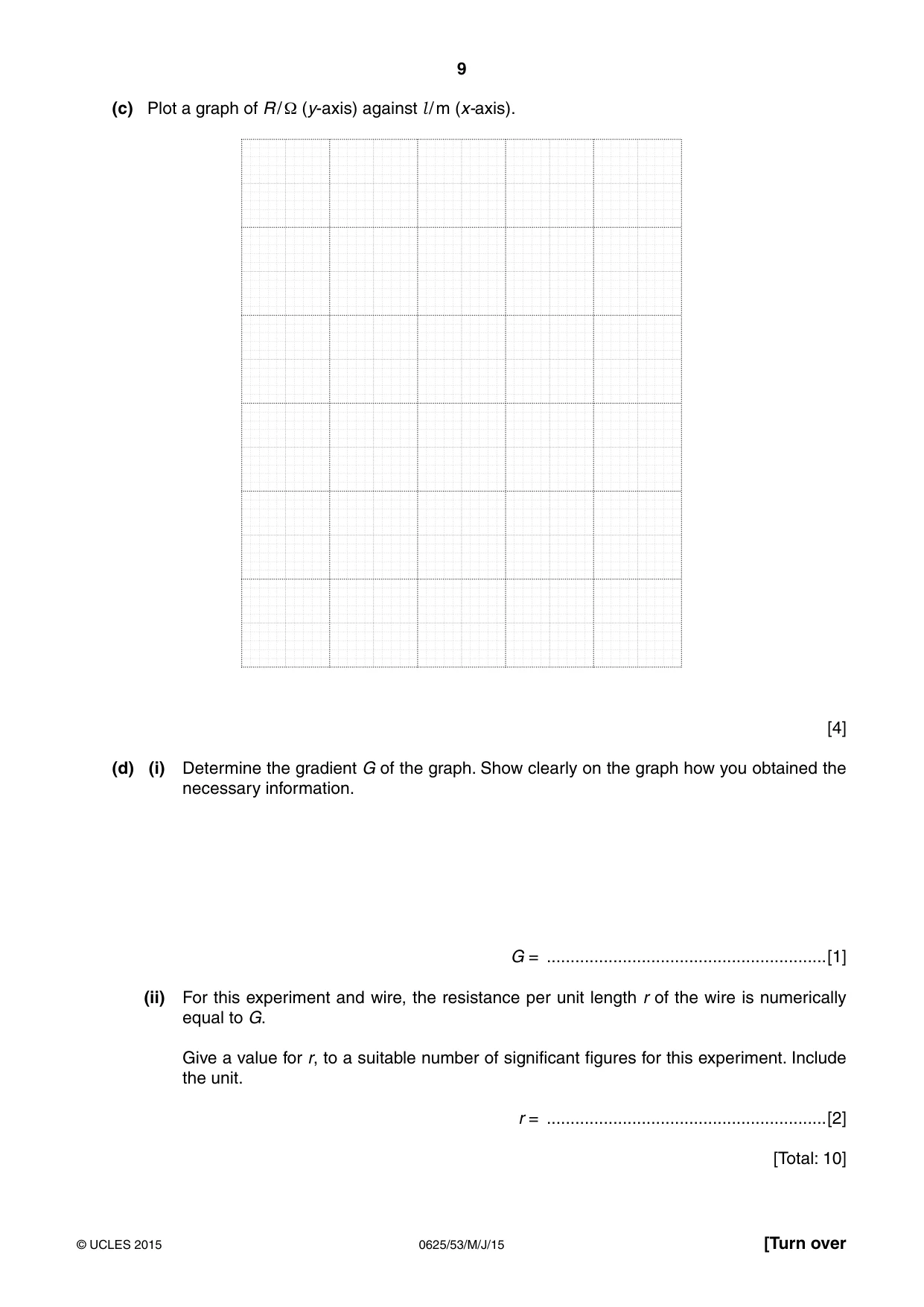 Cambridge IGCSE Physics 0625 2015 May/June Paper 5 · Variant 3 question paper, page 9 of 12
