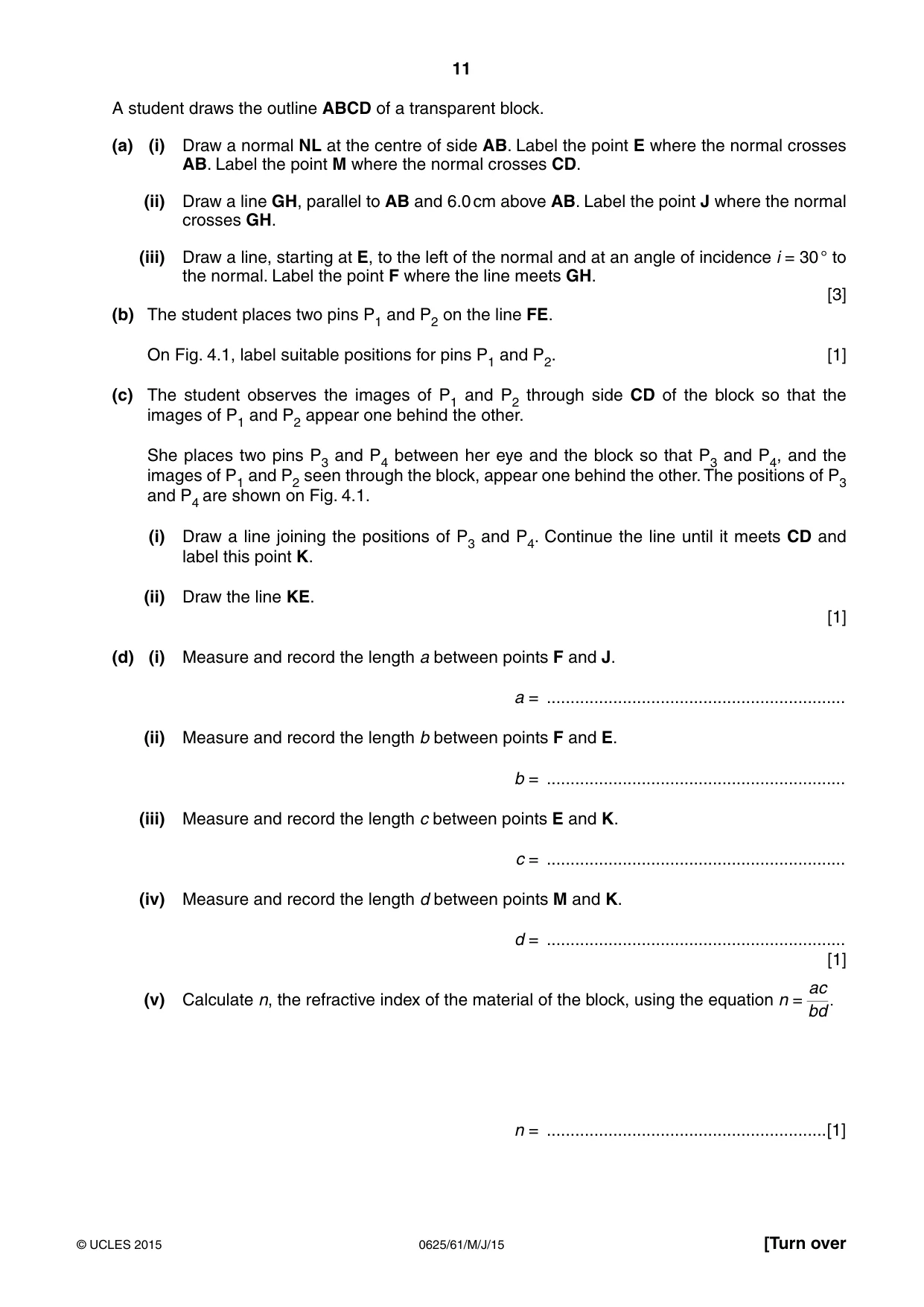 Cambridge IGCSE Physics 0625 2015 May/June Paper 6 · Variant 1 question paper, page 11 of 16
