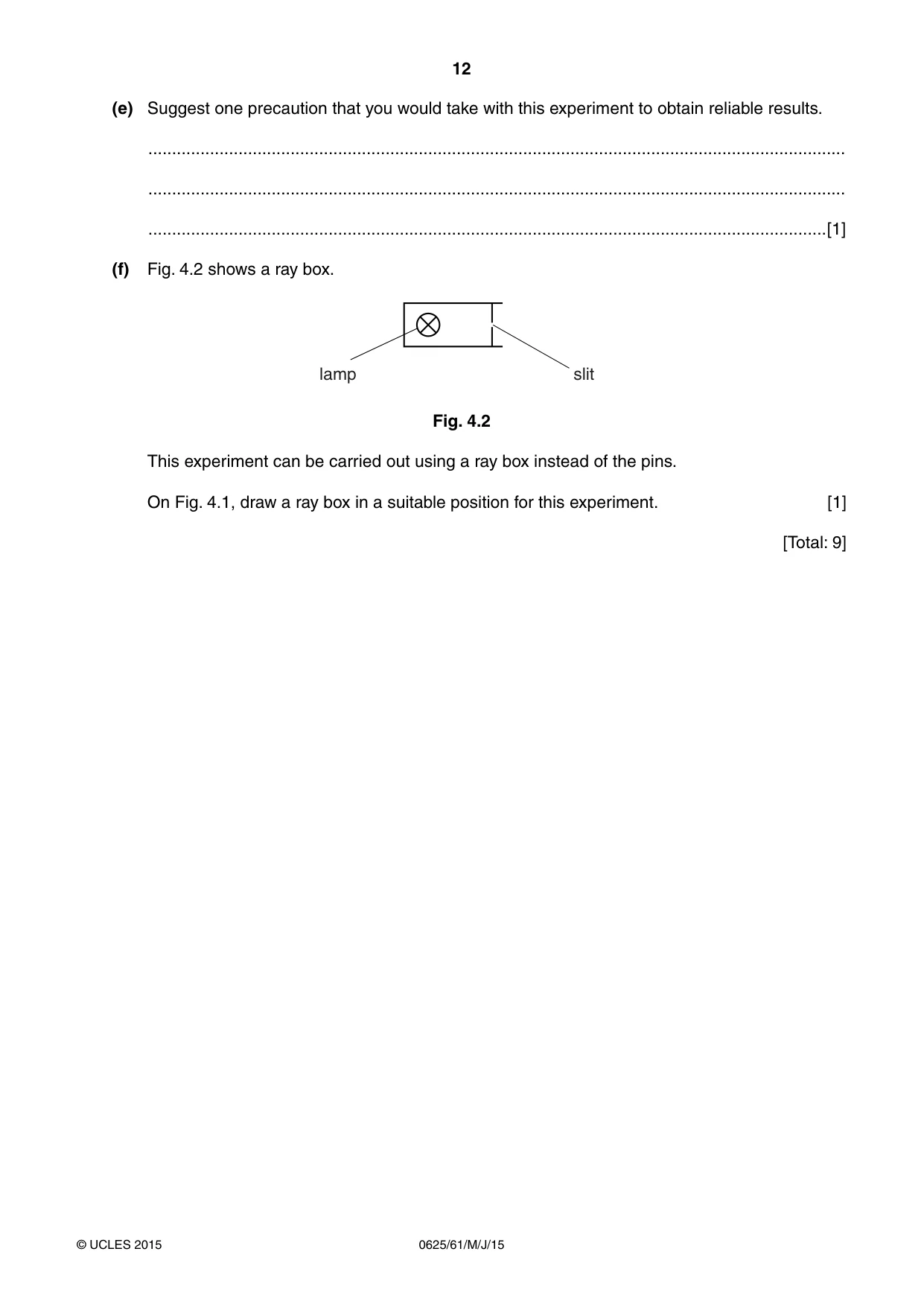 Cambridge IGCSE Physics 0625 2015 May/June Paper 6 · Variant 1 question paper, page 12 of 16