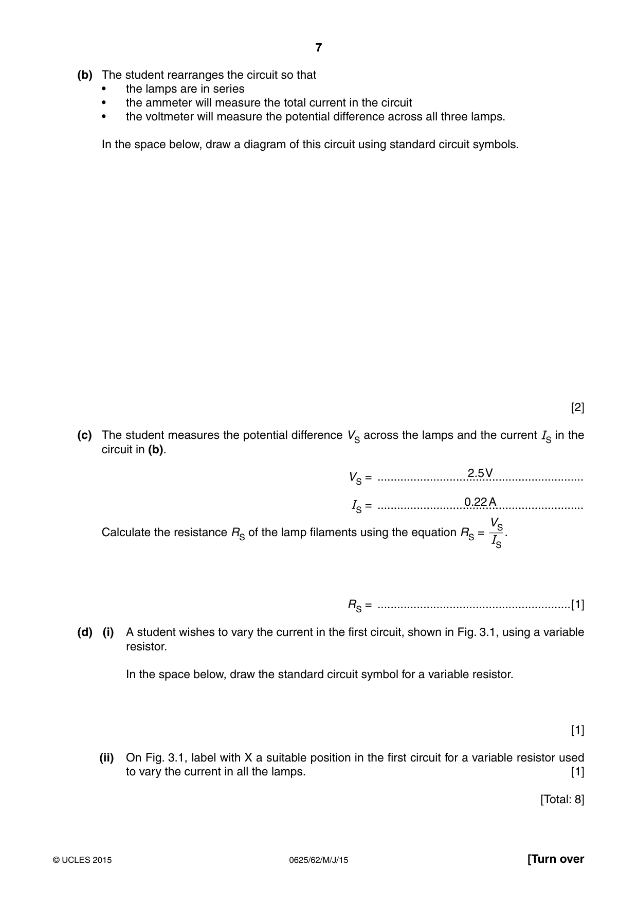 Cambridge IGCSE Physics 0625 2015 May/June Paper 6 · Variant 2 question paper, page 7 of 12